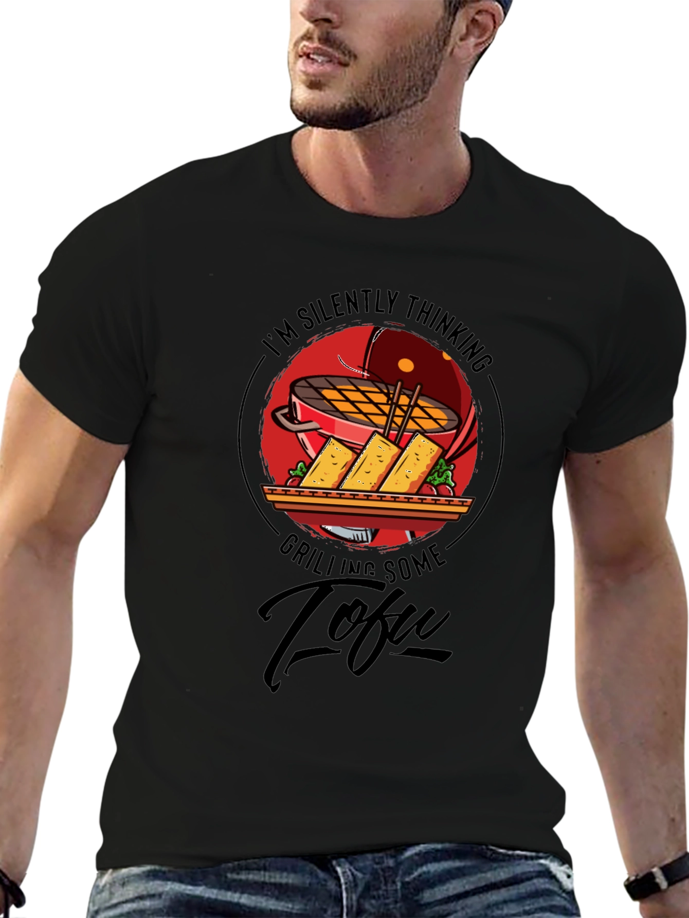 Grilling Tofu Graphic T-Shirt - Vegan BBQ Humor - 6