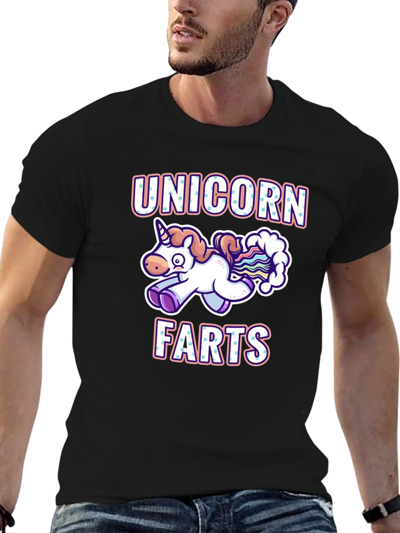 Black Unicorn Farts T-Shirt - Funny Cartoon Graphic Tee view 6
