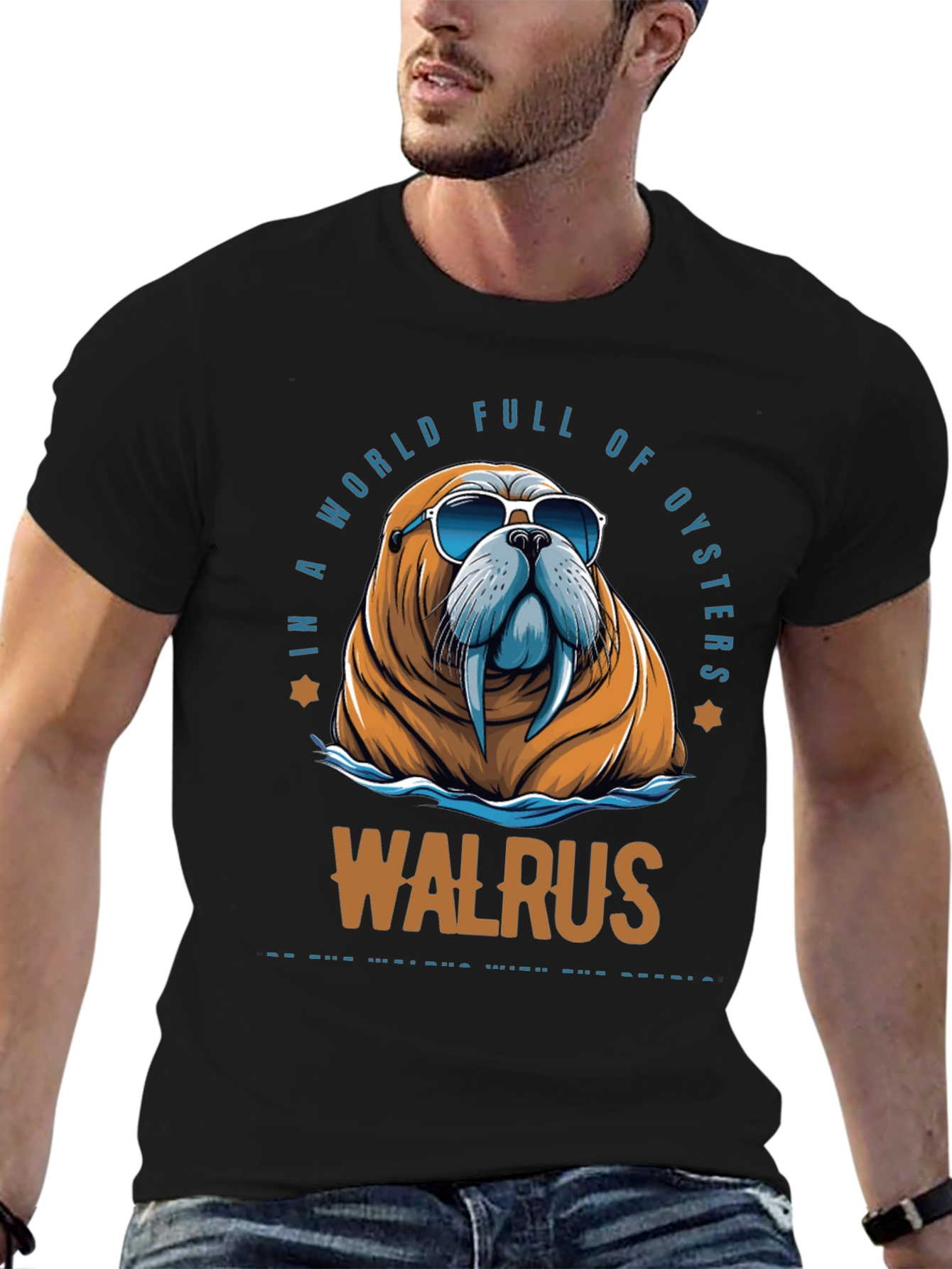 Black Cool Walrus Graphic T-Shirt view 6