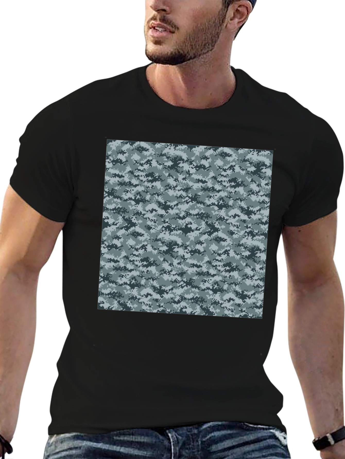 Black Urban Camo T-Shirt: Black Cotton Blend view 6