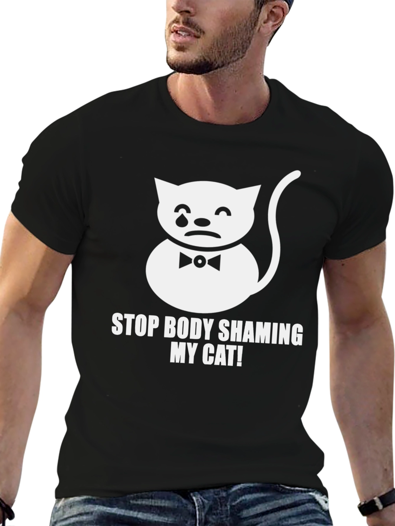 Black Stop Body Shaming My Cat T-Shirt - Funny Graphic Tee view 6