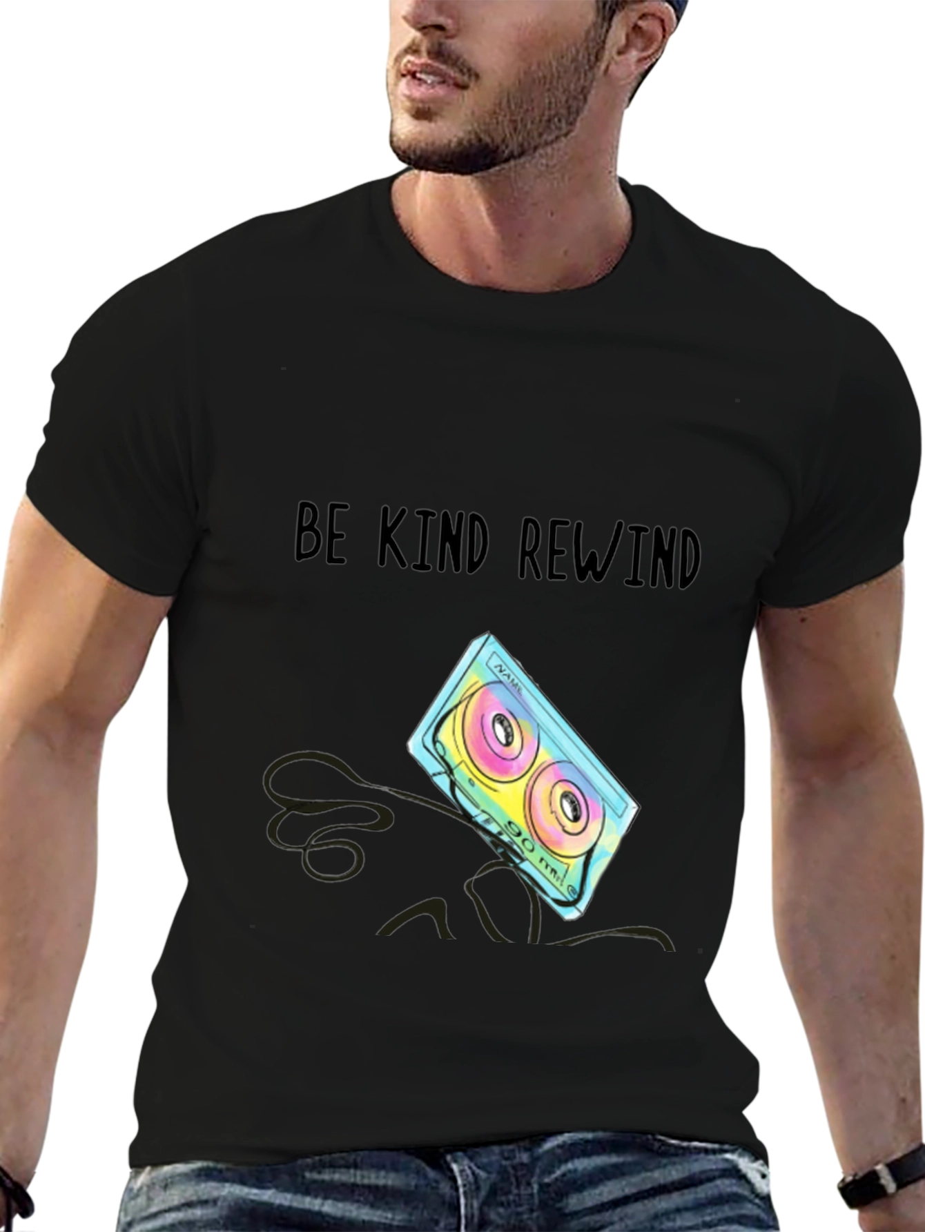 Black Be Kind Rewind Cassette Tape T-Shirt view 6