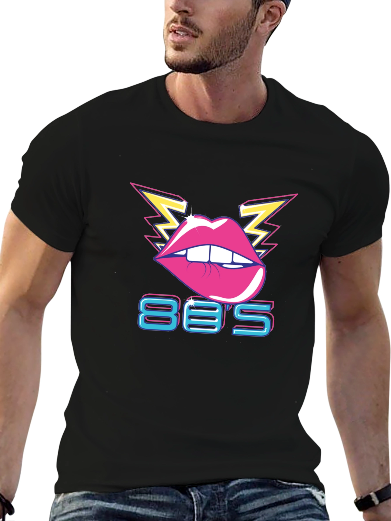 Black Retro 80's Lips Graphic T-Shirt view 6
