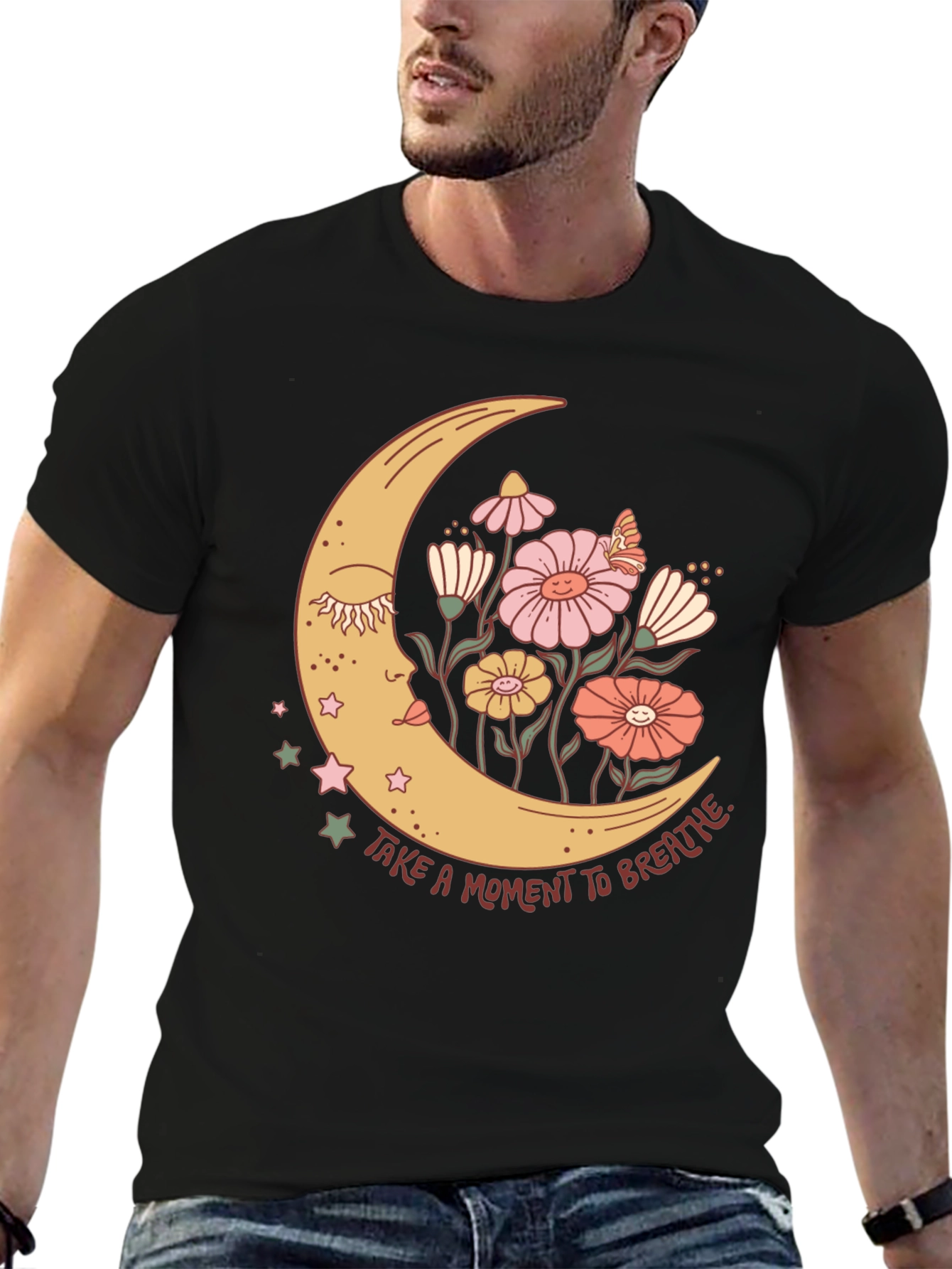 Black Moon Flower Graphic T-Shirt view 6