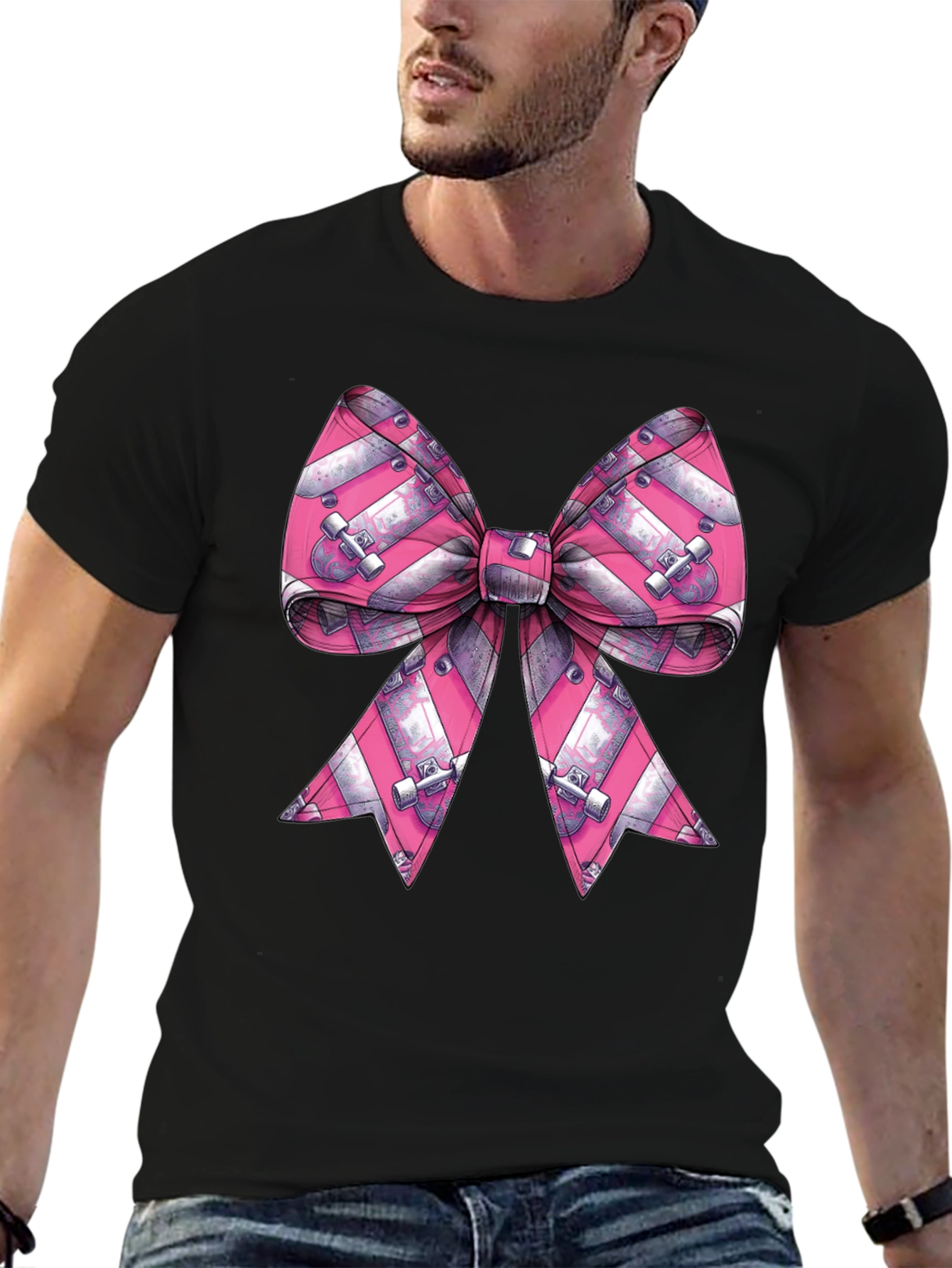 Black Skateboard Bow Graphic Tee - Black Cotton Blend view 6