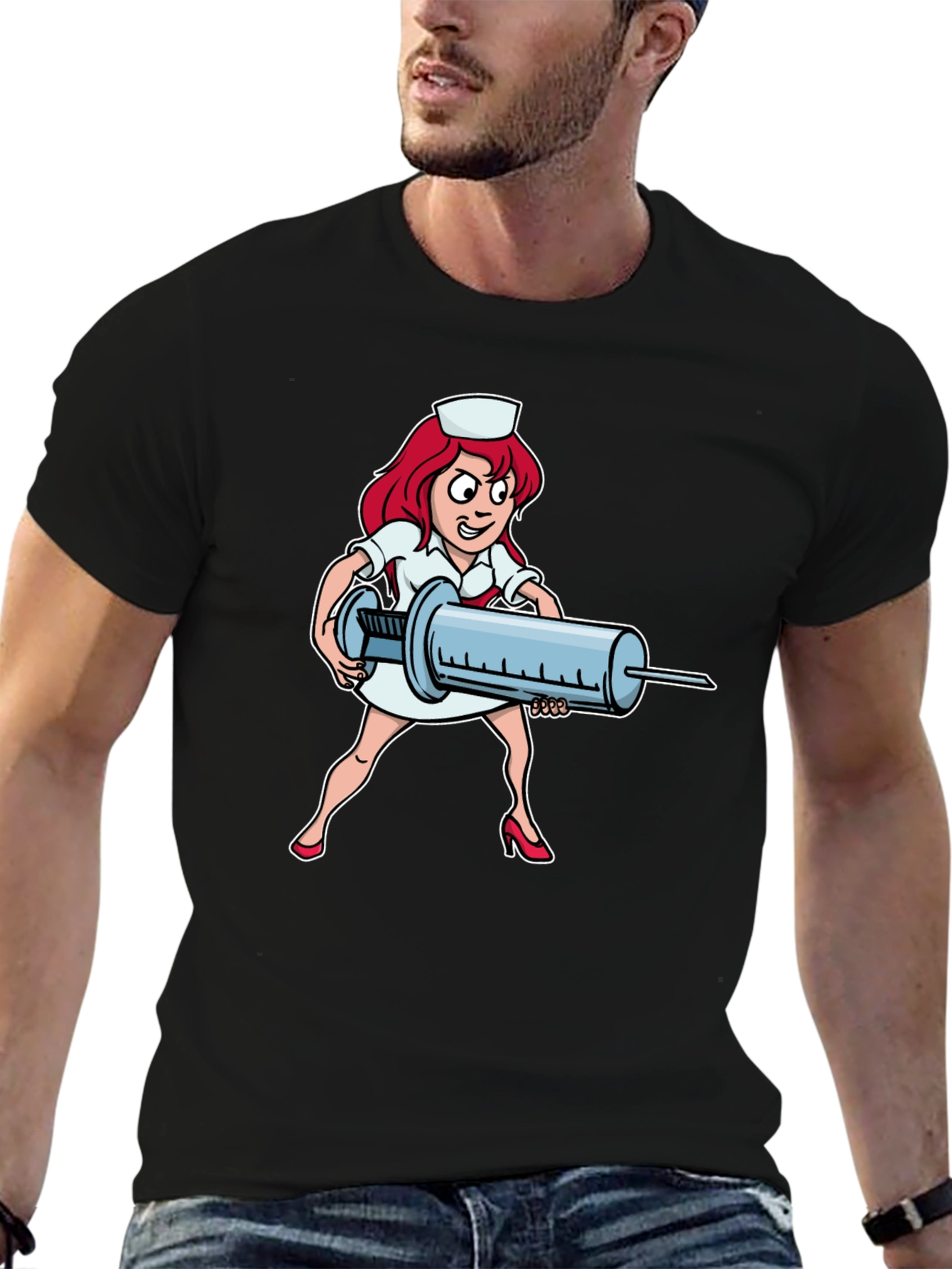 Black Cartoon Nurse Graphic T-Shirt view 6