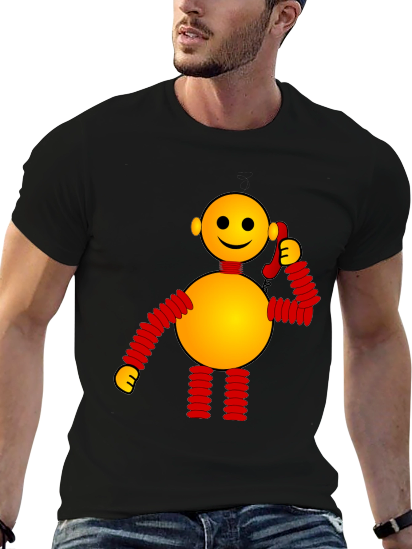 Black Whimsical Robot Graphic Tee - Black view 6