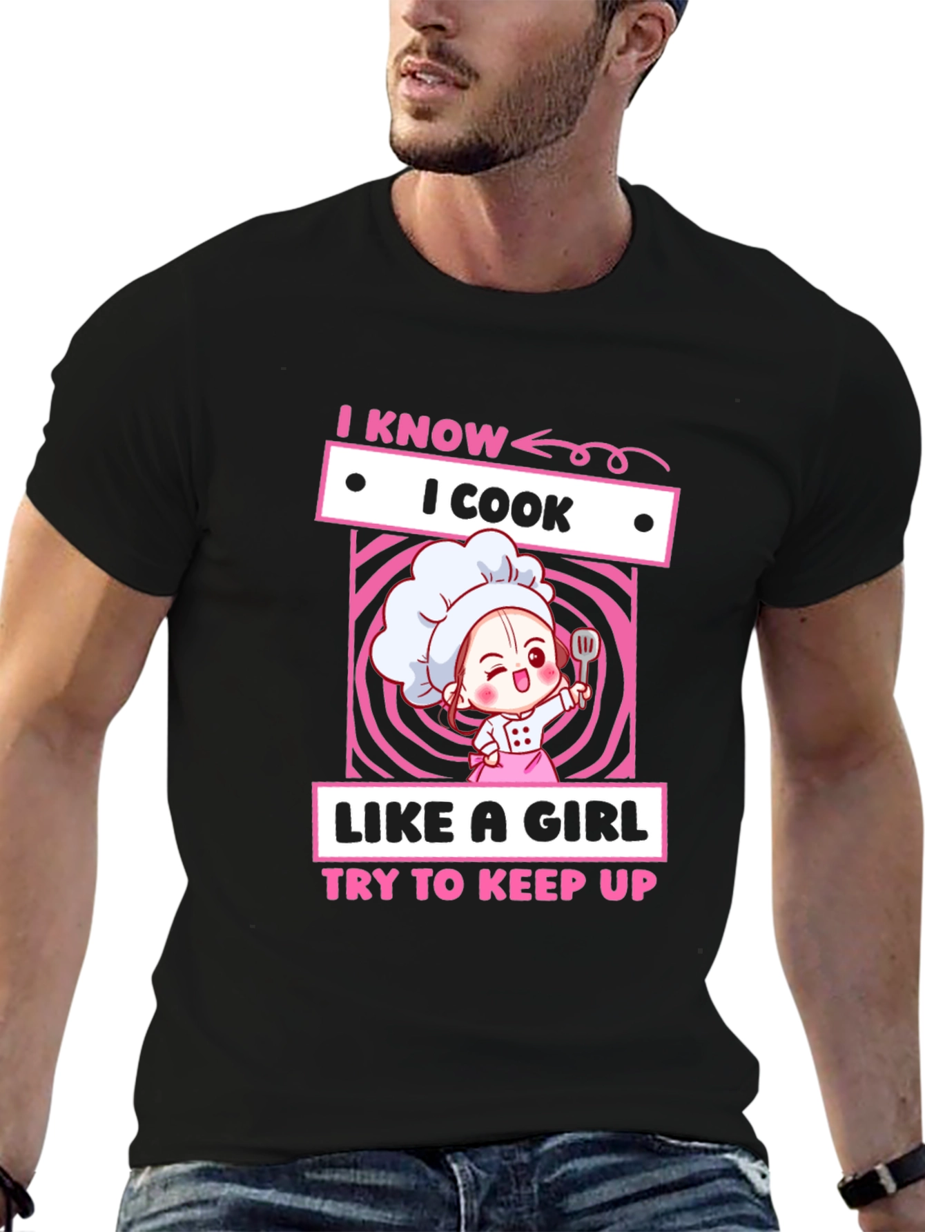 Black I Know I Cook Like a Girl Black T-Shirt view 6