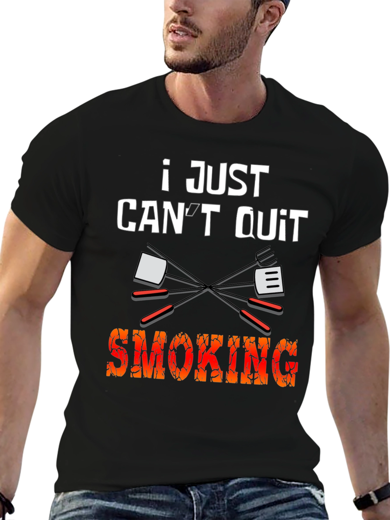 Black I Just Can't Quit Smoking BBQ T-Shirt view 6