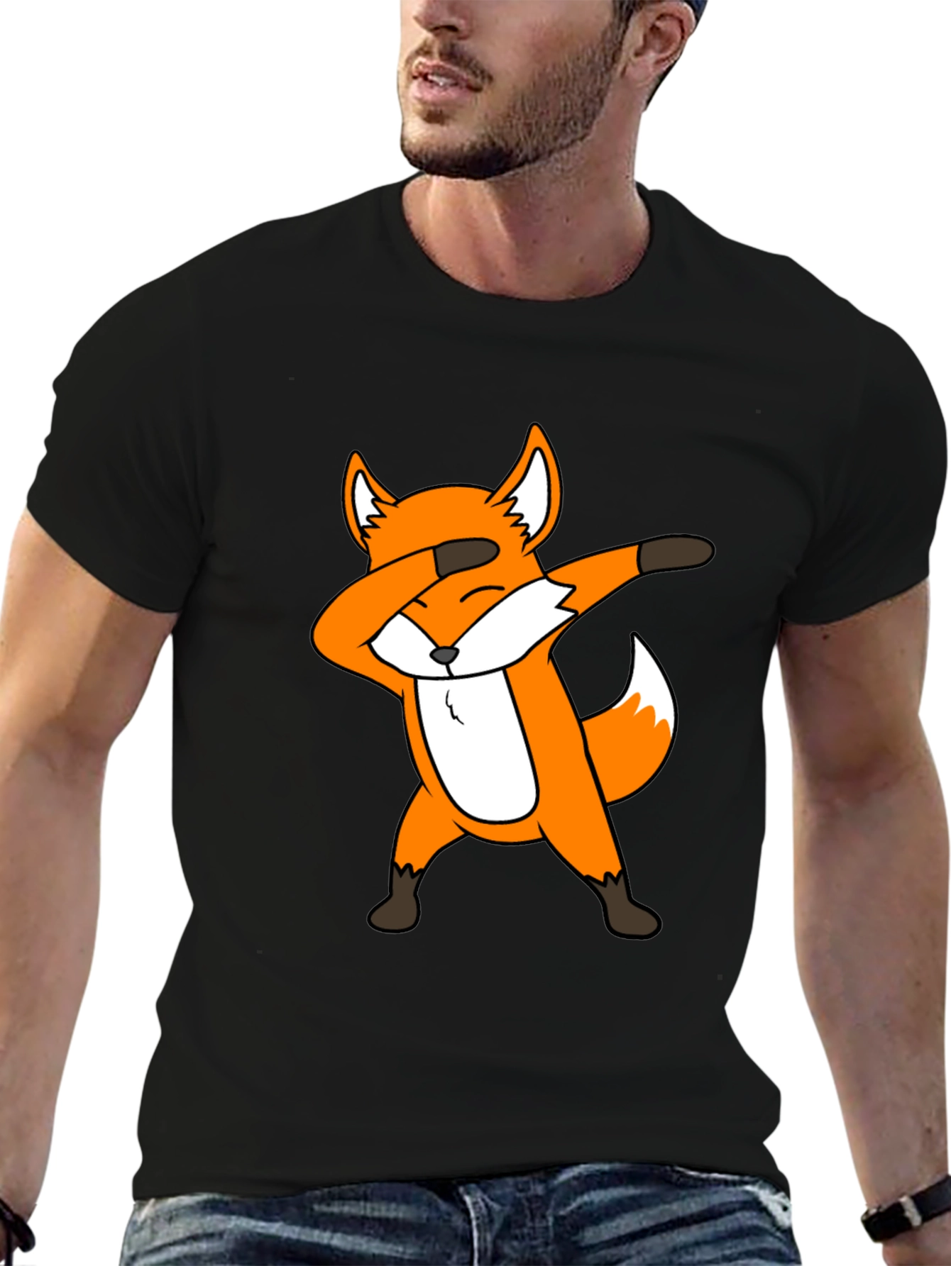 Black Dabbing Fox Graphic Tee - Black Cotton T-Shirt view 6