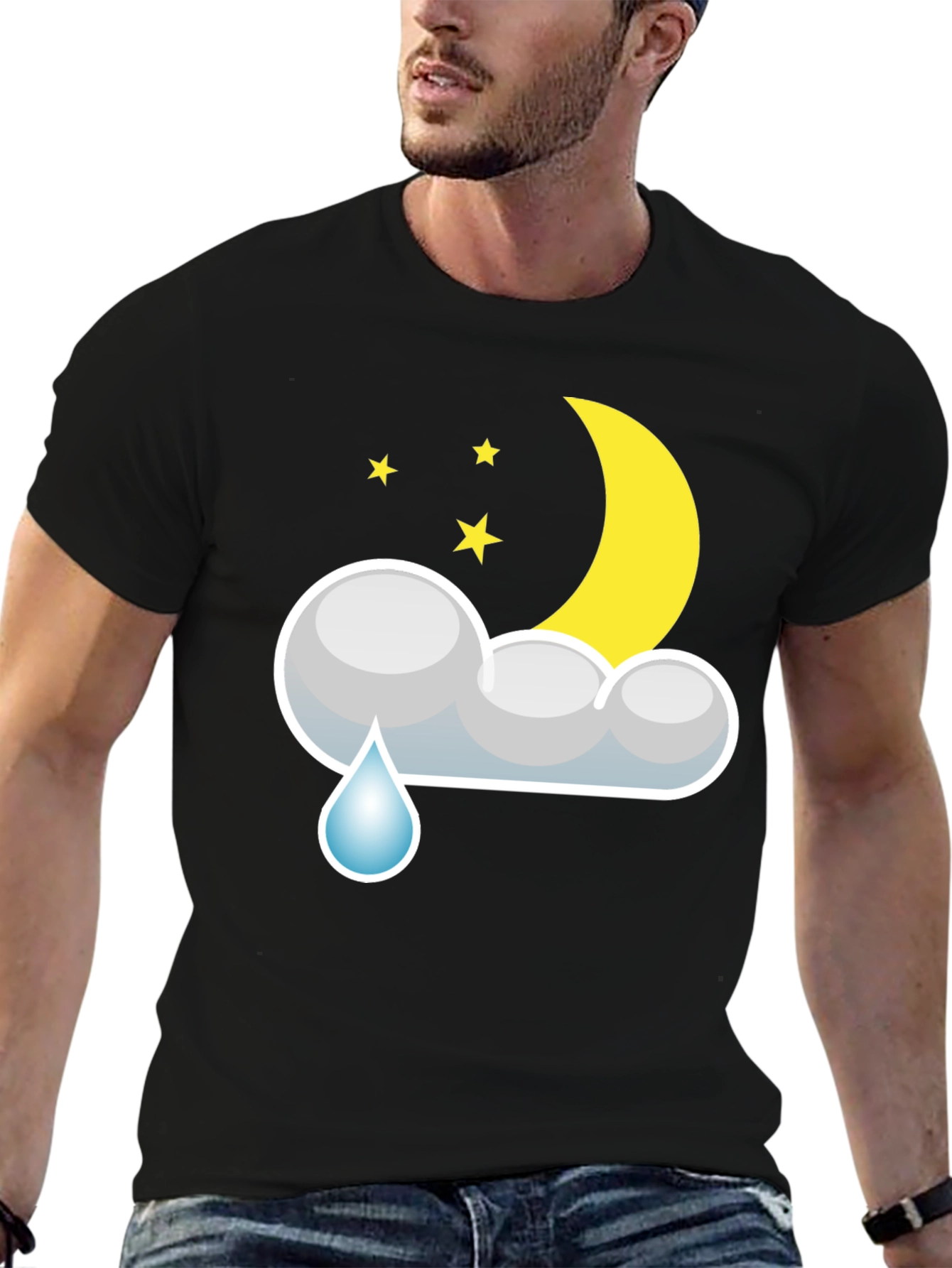 Black Cloud Rain Moon Star T-Shirt - Black view 6