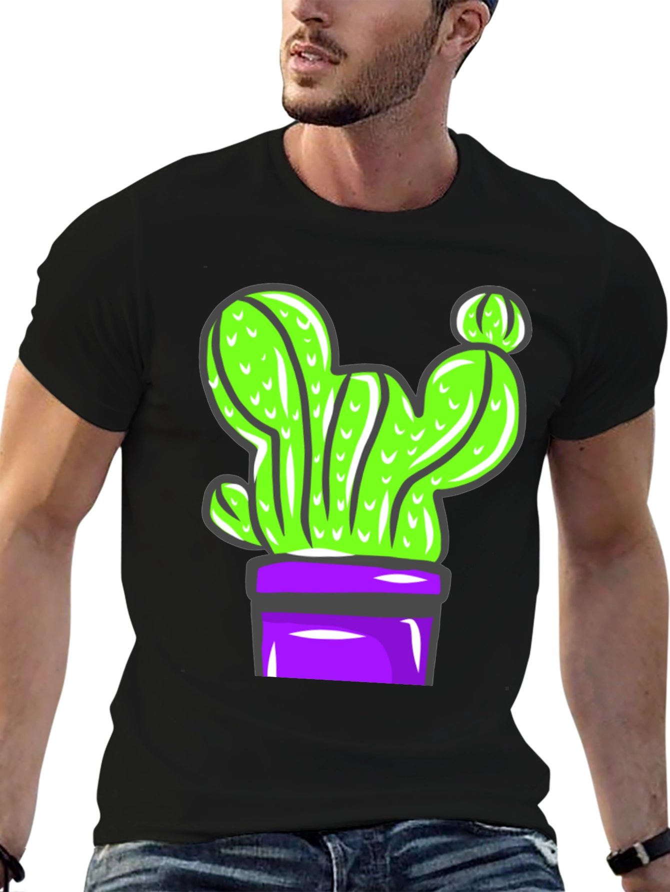 Black Cactus Graphic Tee - Potted Plant Design view 6