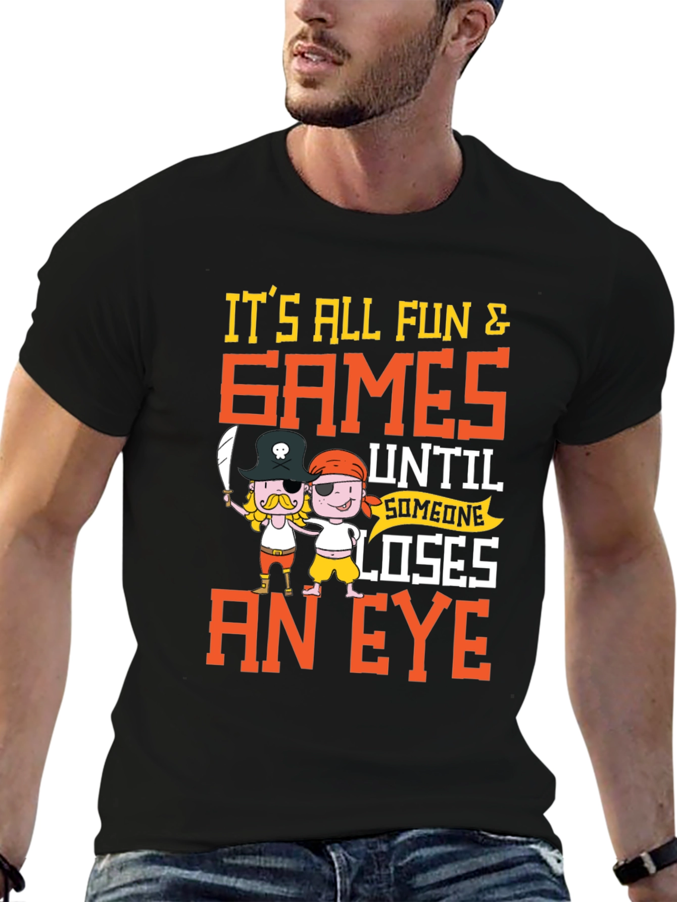 Black It's All Fun & Games T-Shirt Pirate Cartoon view 6