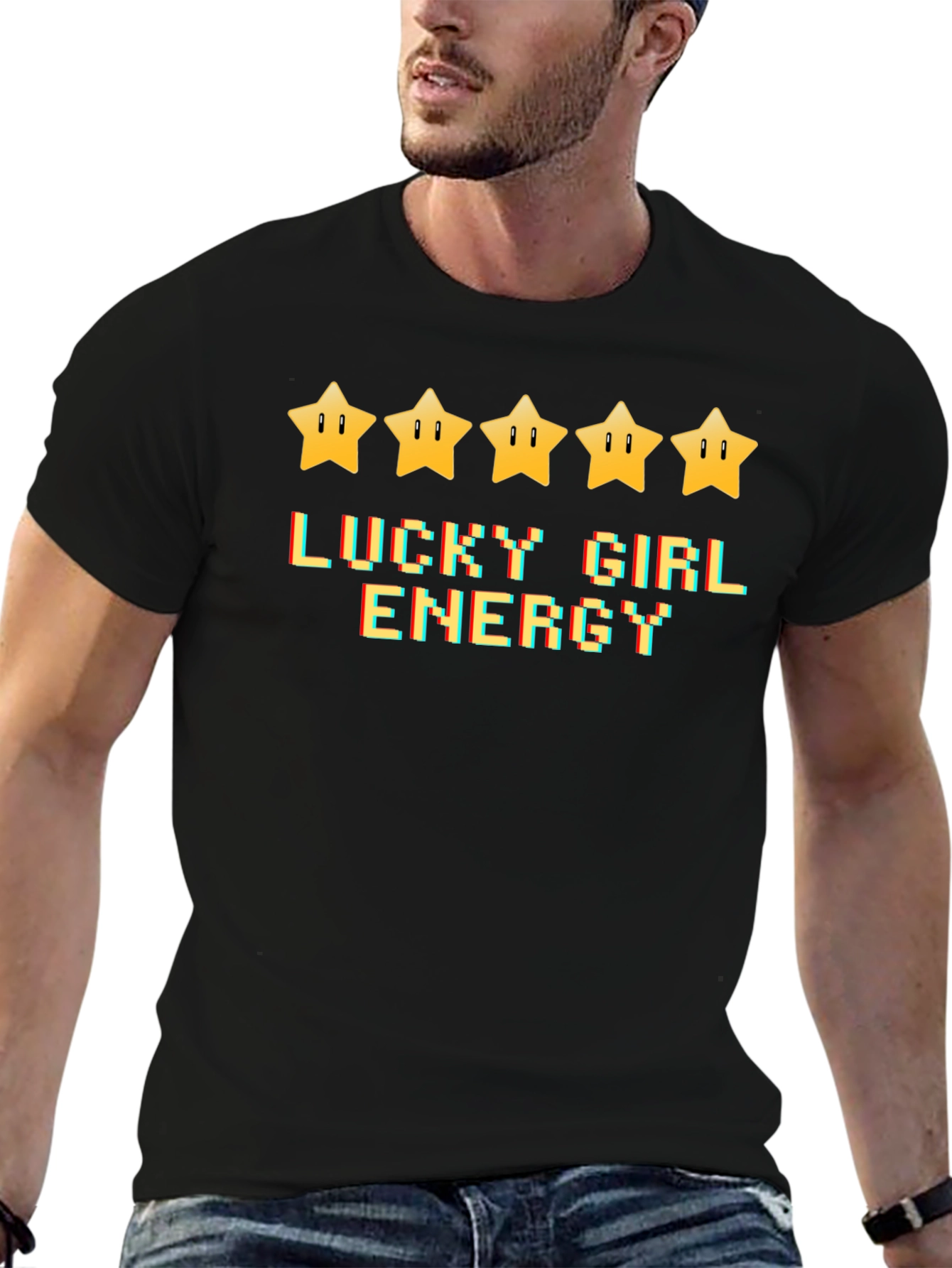 Black Lucky Girl Energy Black Graphic Tee view 6