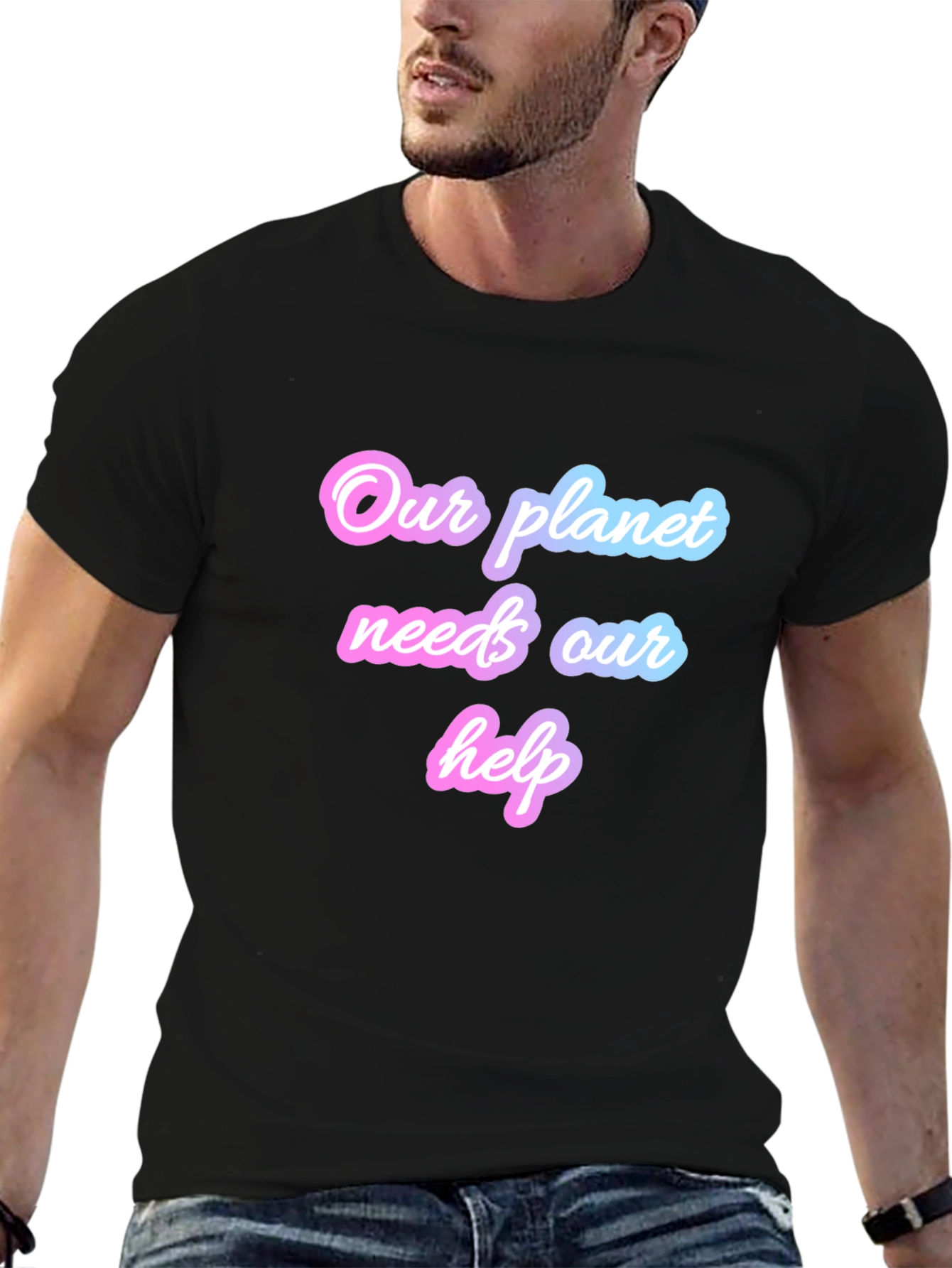 Black Eco-Friendly T-Shirt: Our Planet Needs Our Help view 6