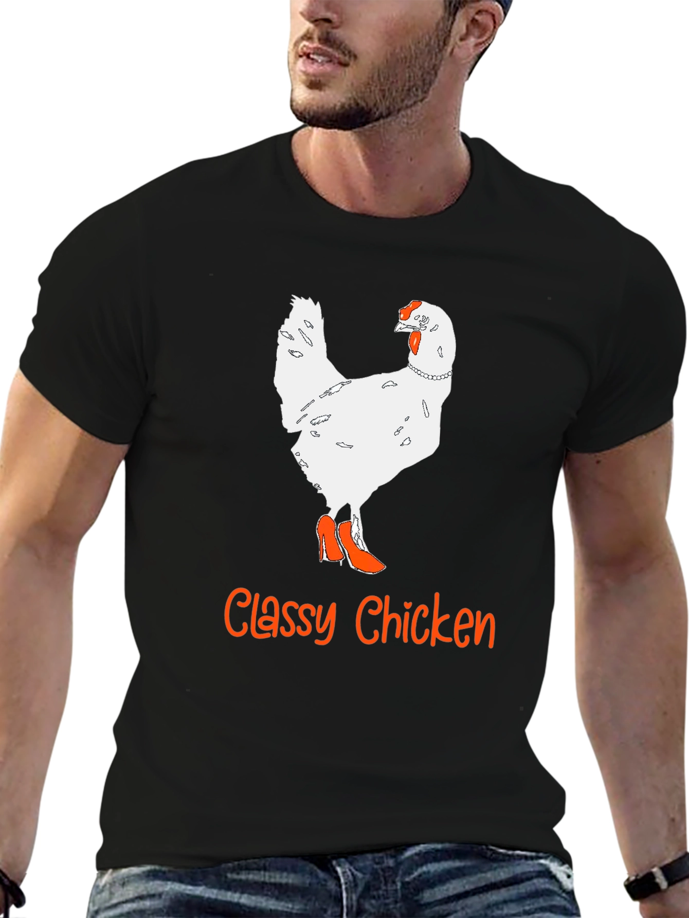 Black Classy Chicken T-Shirt - Novelty Animal Graphic Tee view 6