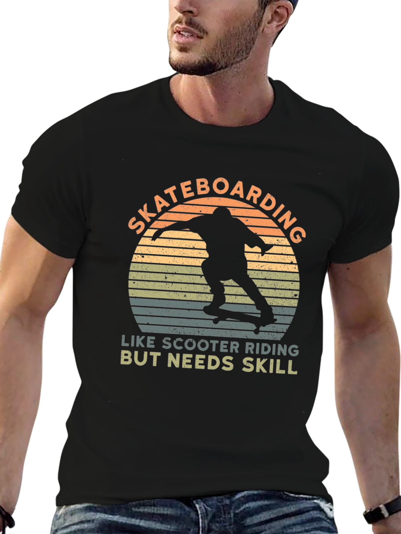Black Skateboarding T-Shirt - Like Scooter Riding, But Needs Skill view 6