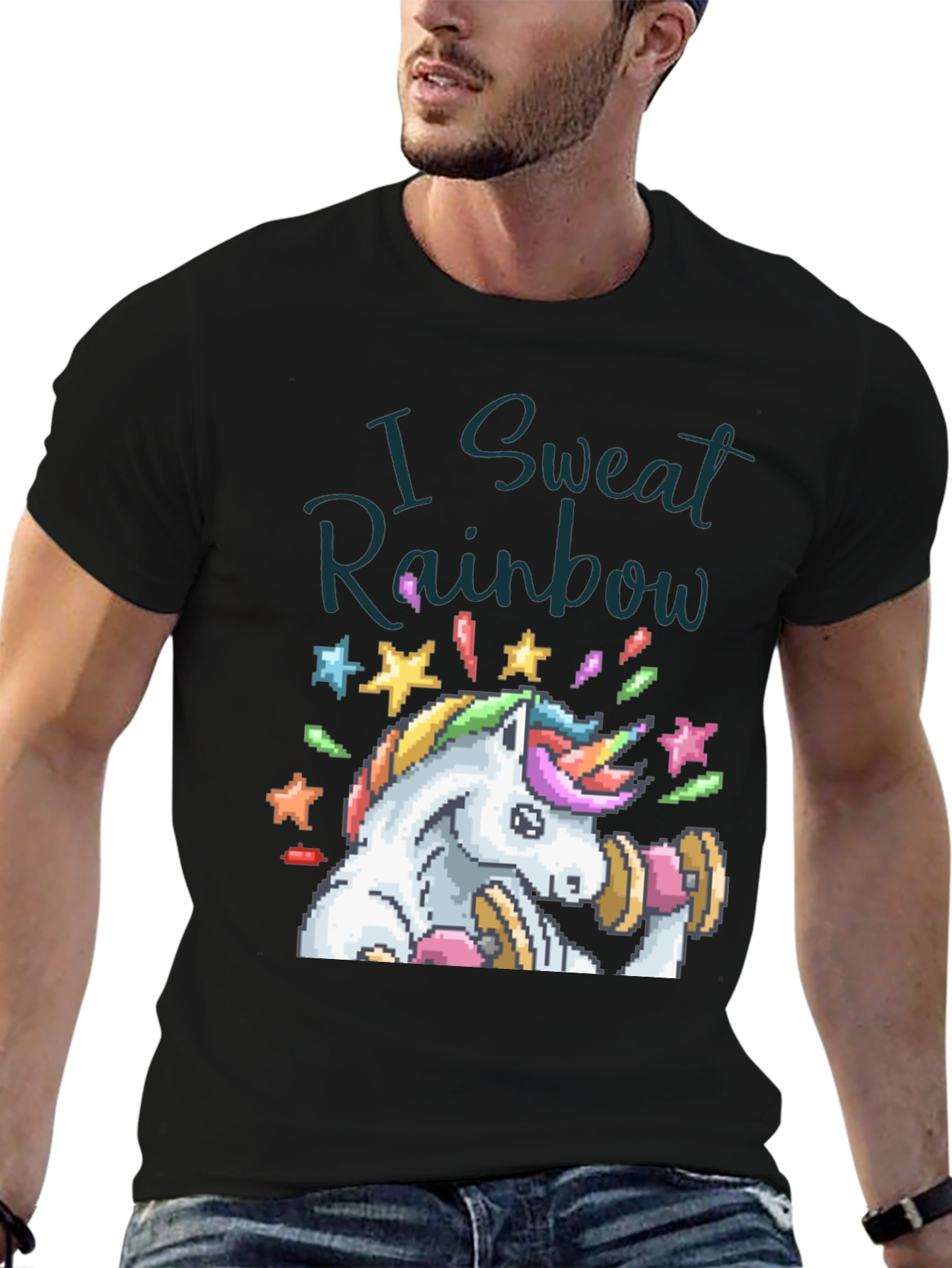 Black I Sweat Rainbow Unicorn Graphic Tee view 6