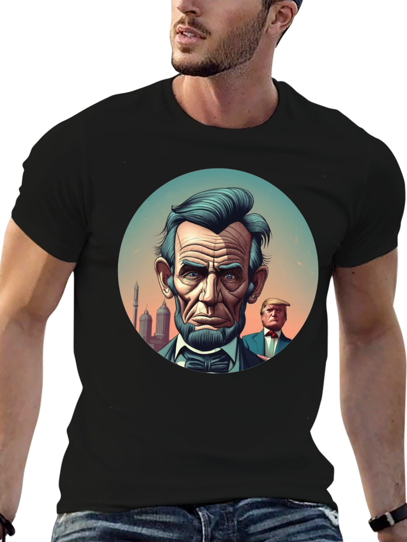 Black Lincoln Trump Graphic Tee - Presidential Humor Shirt view 6