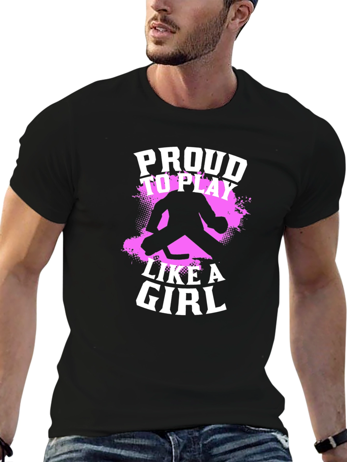 Black Proud to Play Like a Girl Hockey Graphic T-Shirt view 6