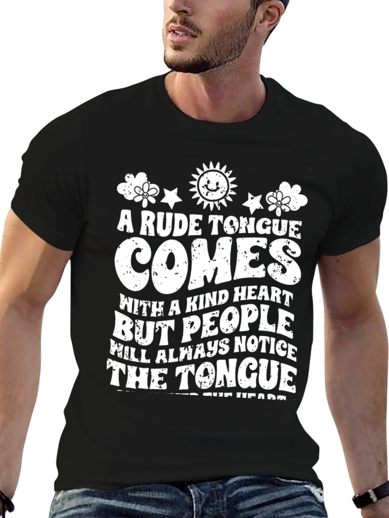 Black Rude Tongue Kind Heart Graphic Tee - Unisex Cotton T-Shirt view 6