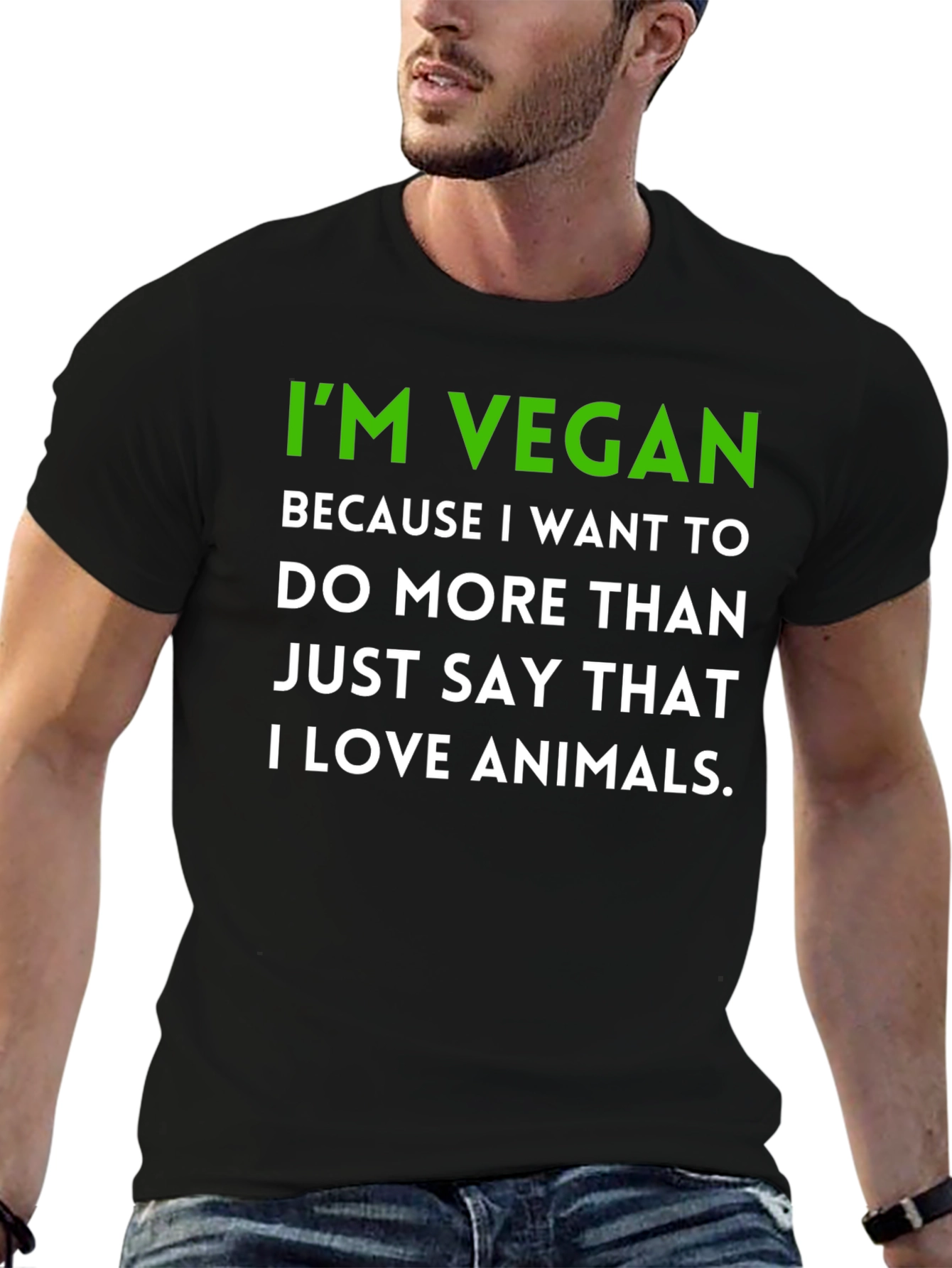 Black Vegan Statement T-Shirt - I'm Vegan Because I Love Animals view 6