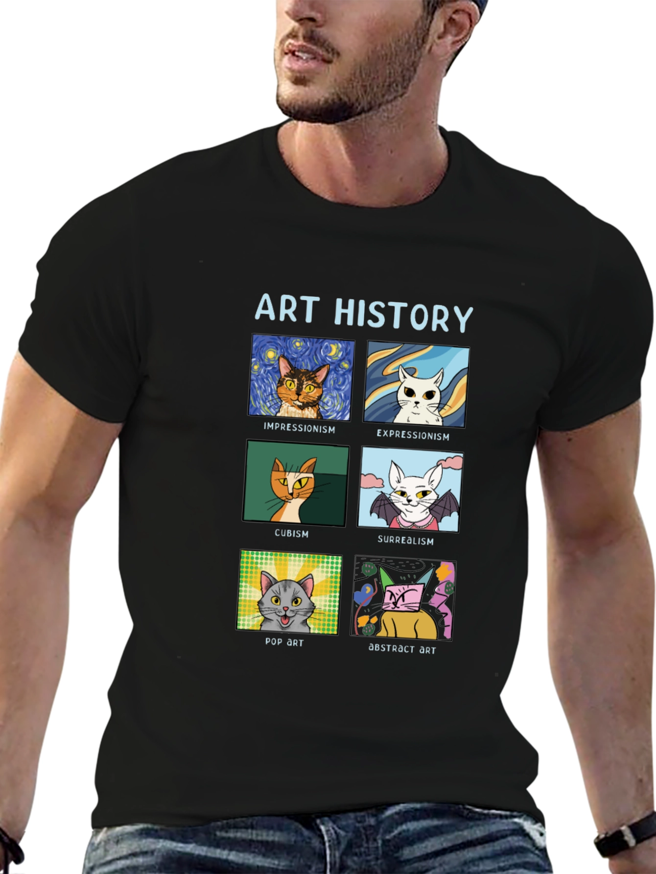 Black Art History Cats Black T-Shirt view 6