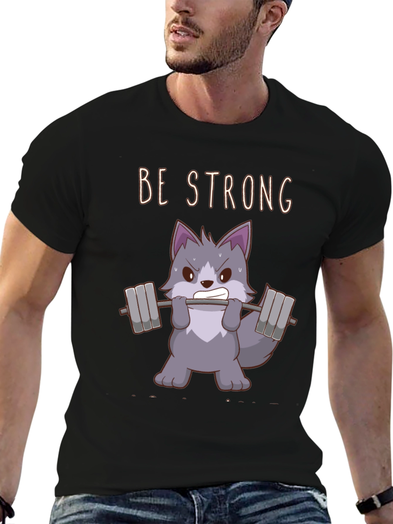 Black Be Strong Wolf Graphic T-Shirt - Black Cotton Tee view 6