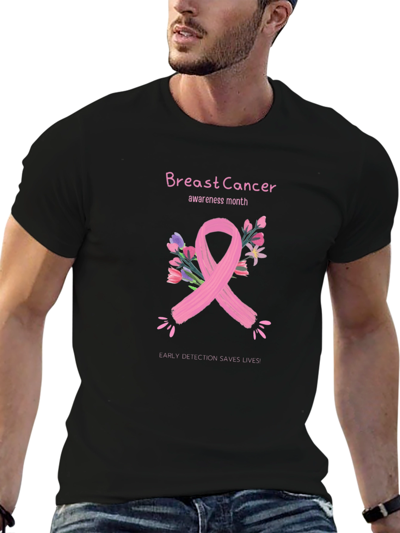 Black Breast Cancer Awareness T-Shirt view 6