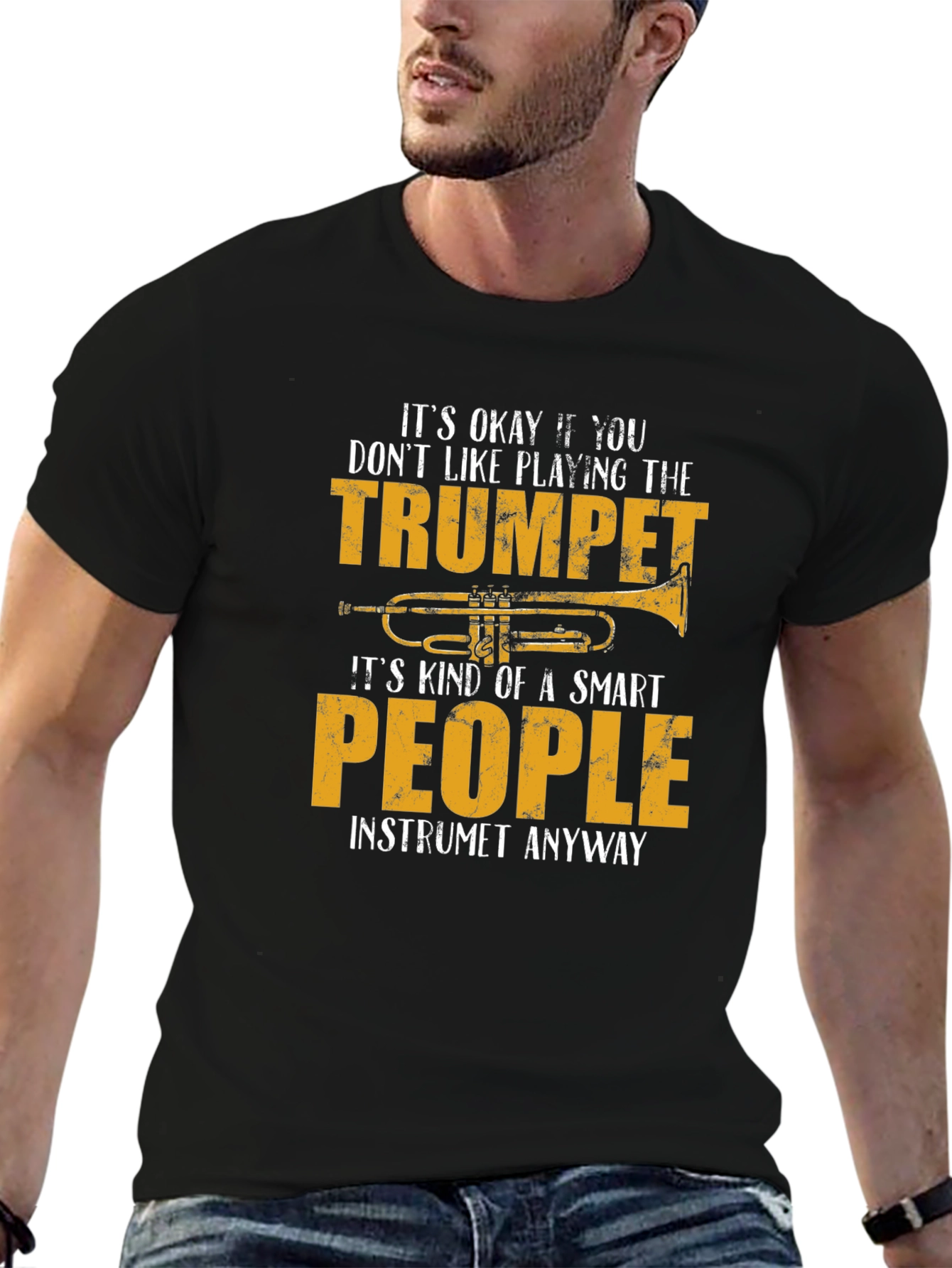 Black Funny Trumpet Player T-Shirt view 6