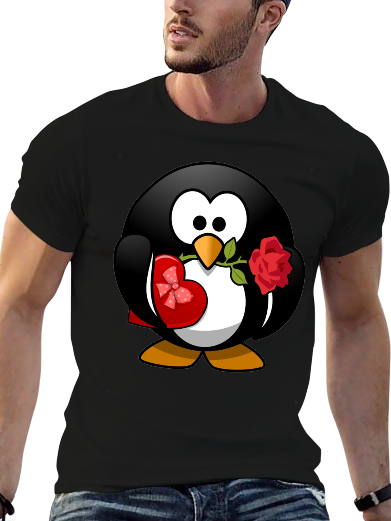 Black Penguin Love T-Shirt - Valentine's Day Gift view 6