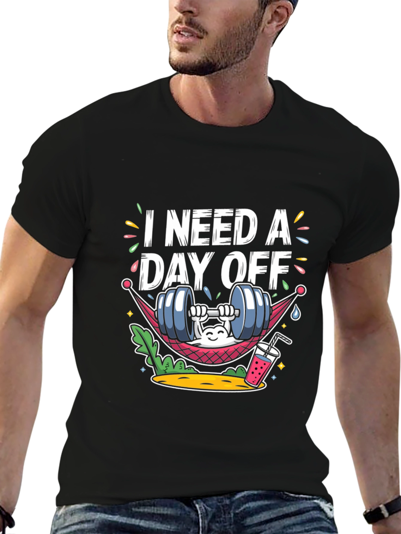 Black I Need A Day Off Graphic Tee - Funny Workout Shirt view 6