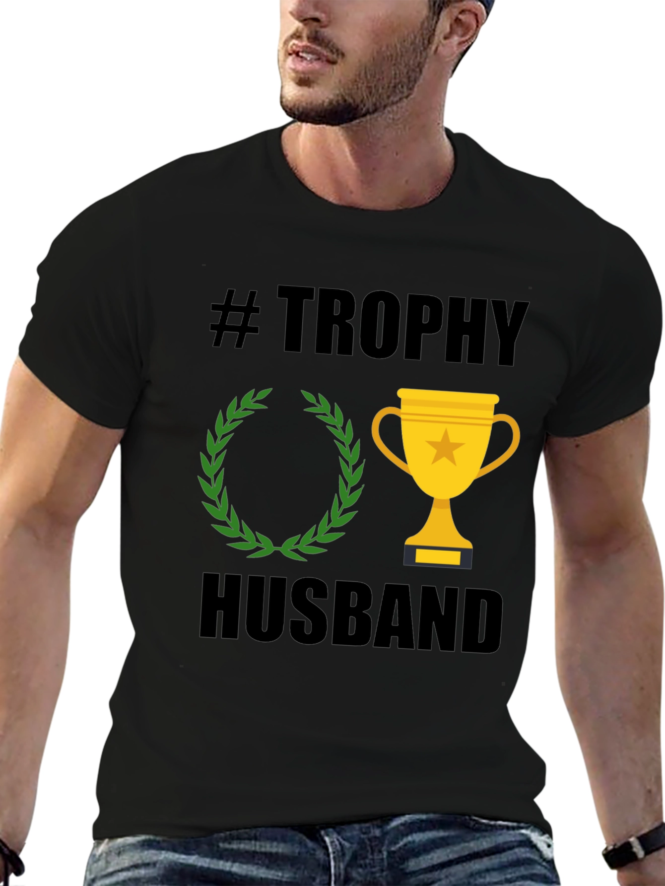 Black Trophy Husband Graphic Tee - Black Cotton T-Shirt view 6