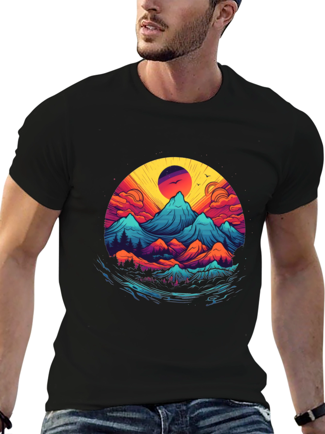 Black Mountain Sunset Graphic Tee - Nature Inspired Design view 6
