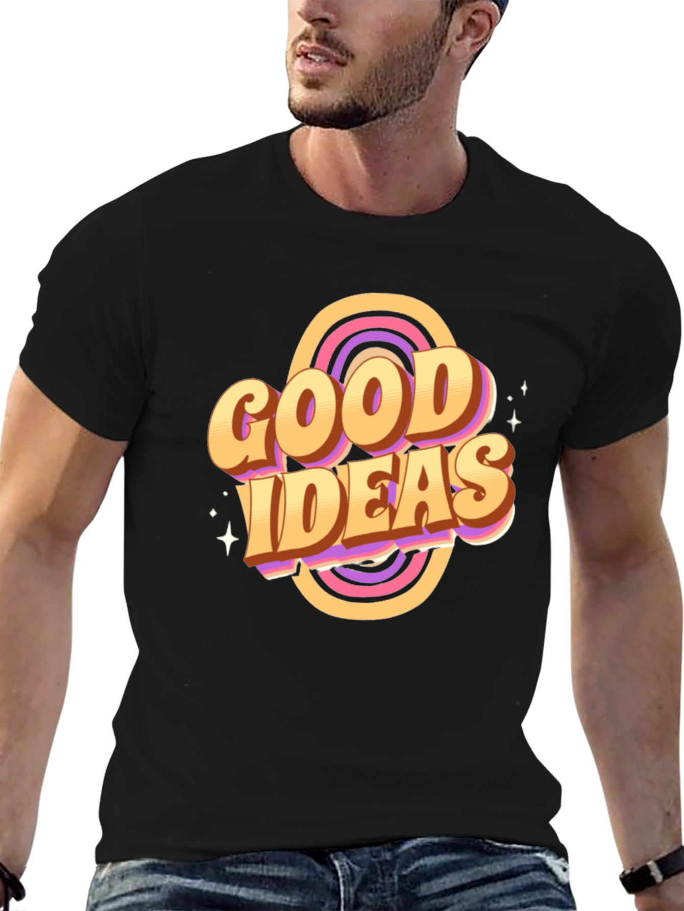 Black Good Ideas Graphic Tee - Retro Style T-Shirt view 6