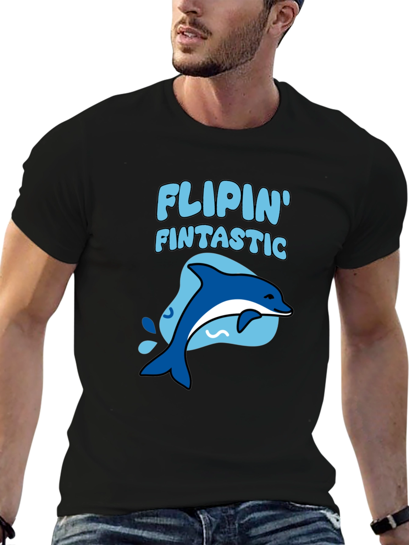Black Flippin' Fintastic Dolphin Graphic Tee view 6