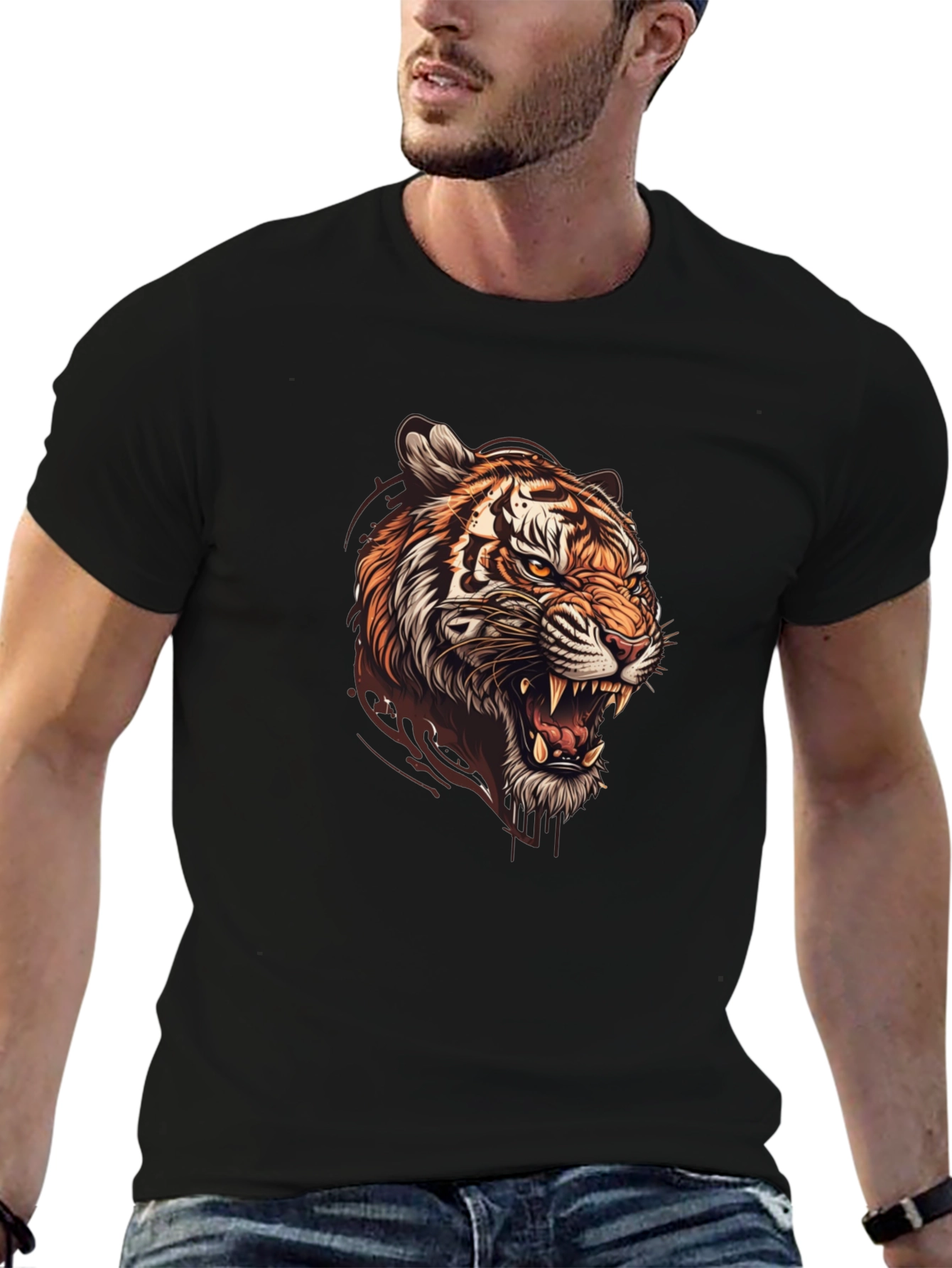 Black Tiger Graphic Black T-Shirt - Bold Design view 6