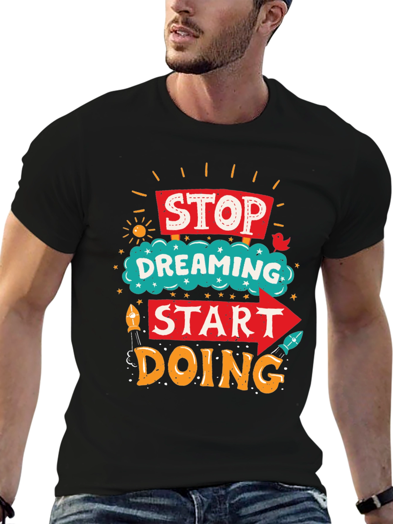 Black Stop Dreaming Start Doing Graphic Tee view 6