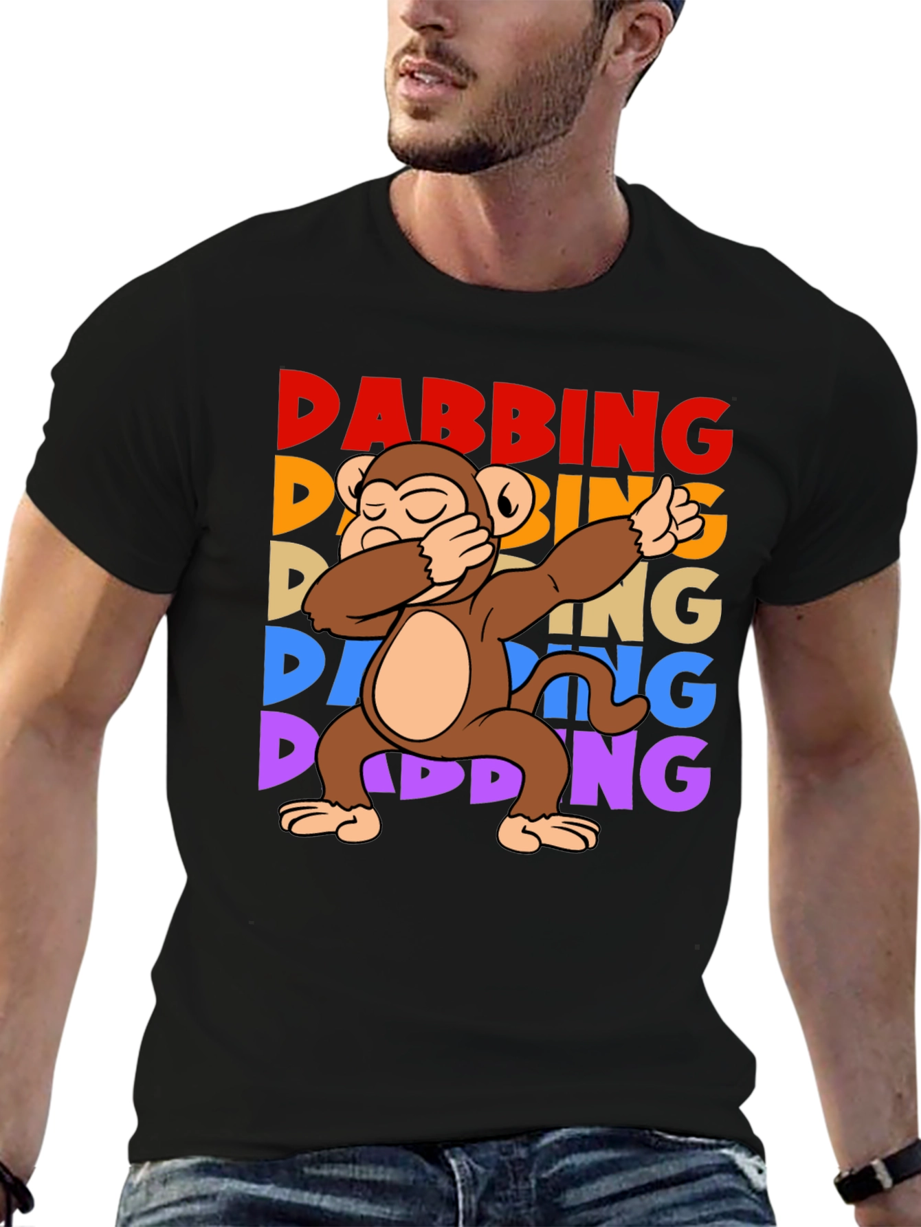 Black Dabbing Monkey Graphic T-Shirt - Fun Trendy Tee view 6