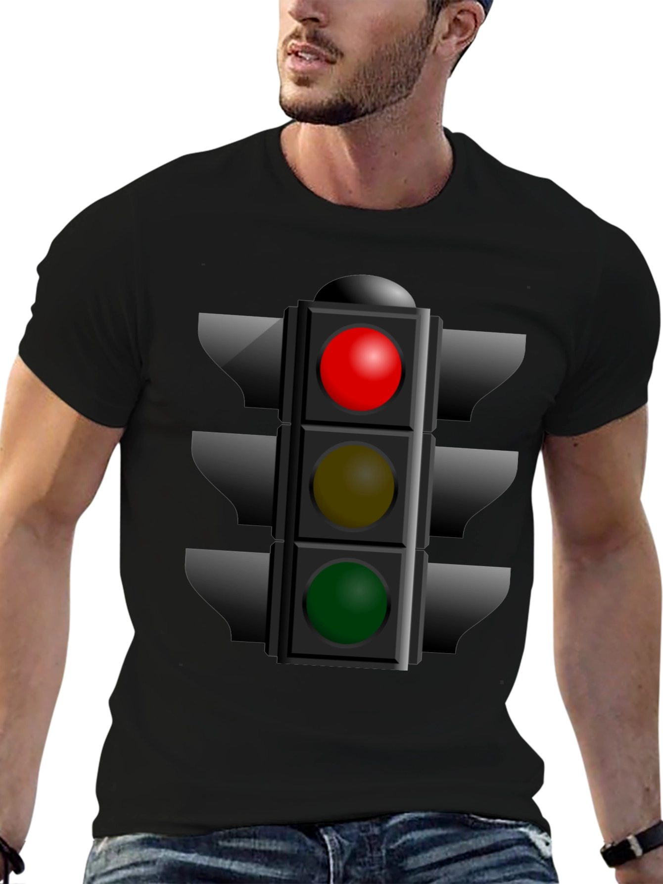 Black Traffic Light Graphic Tee - Novelty T-Shirt view 6