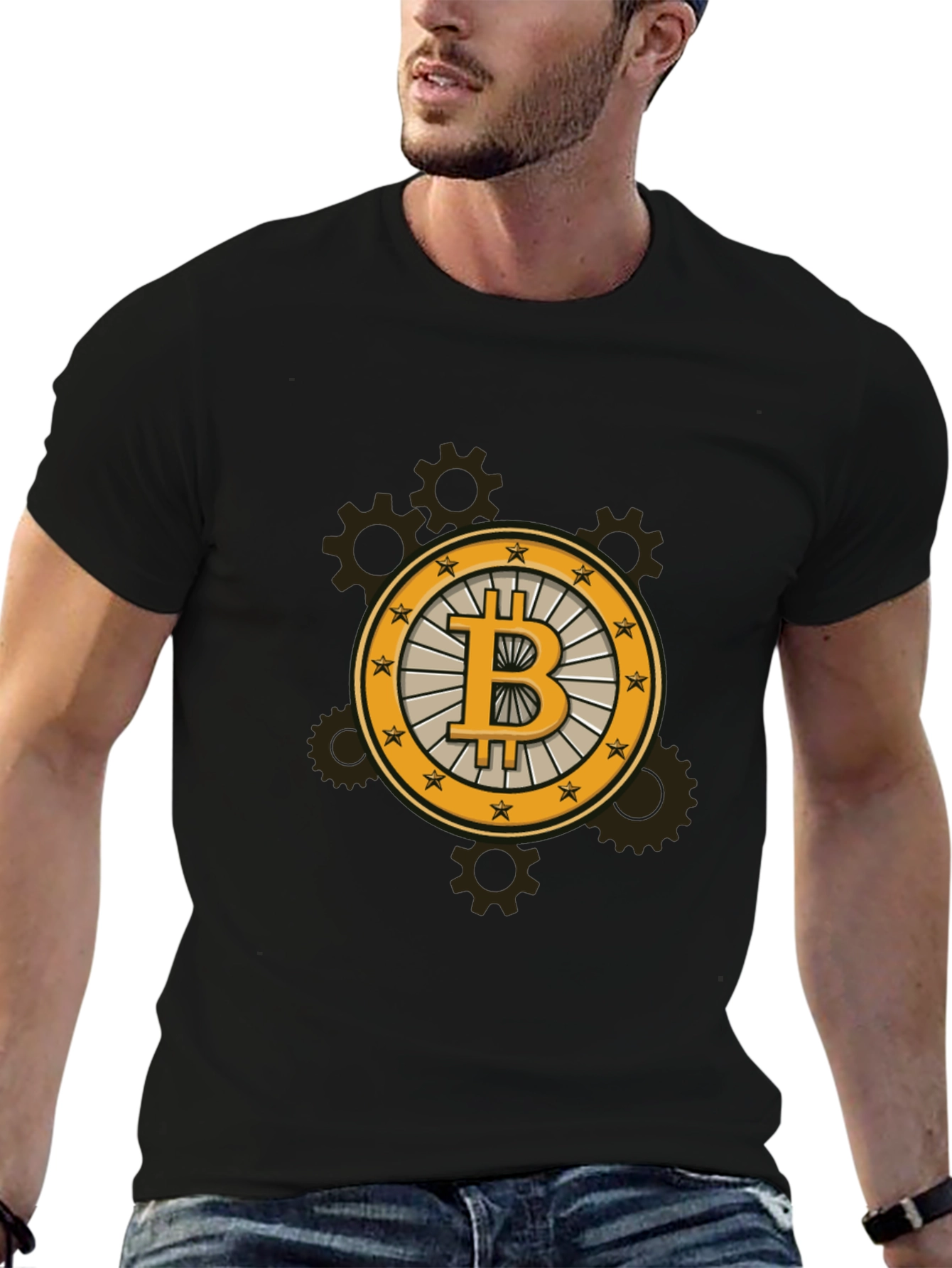 Black Bitcoin Steampunk Black Tee view 6