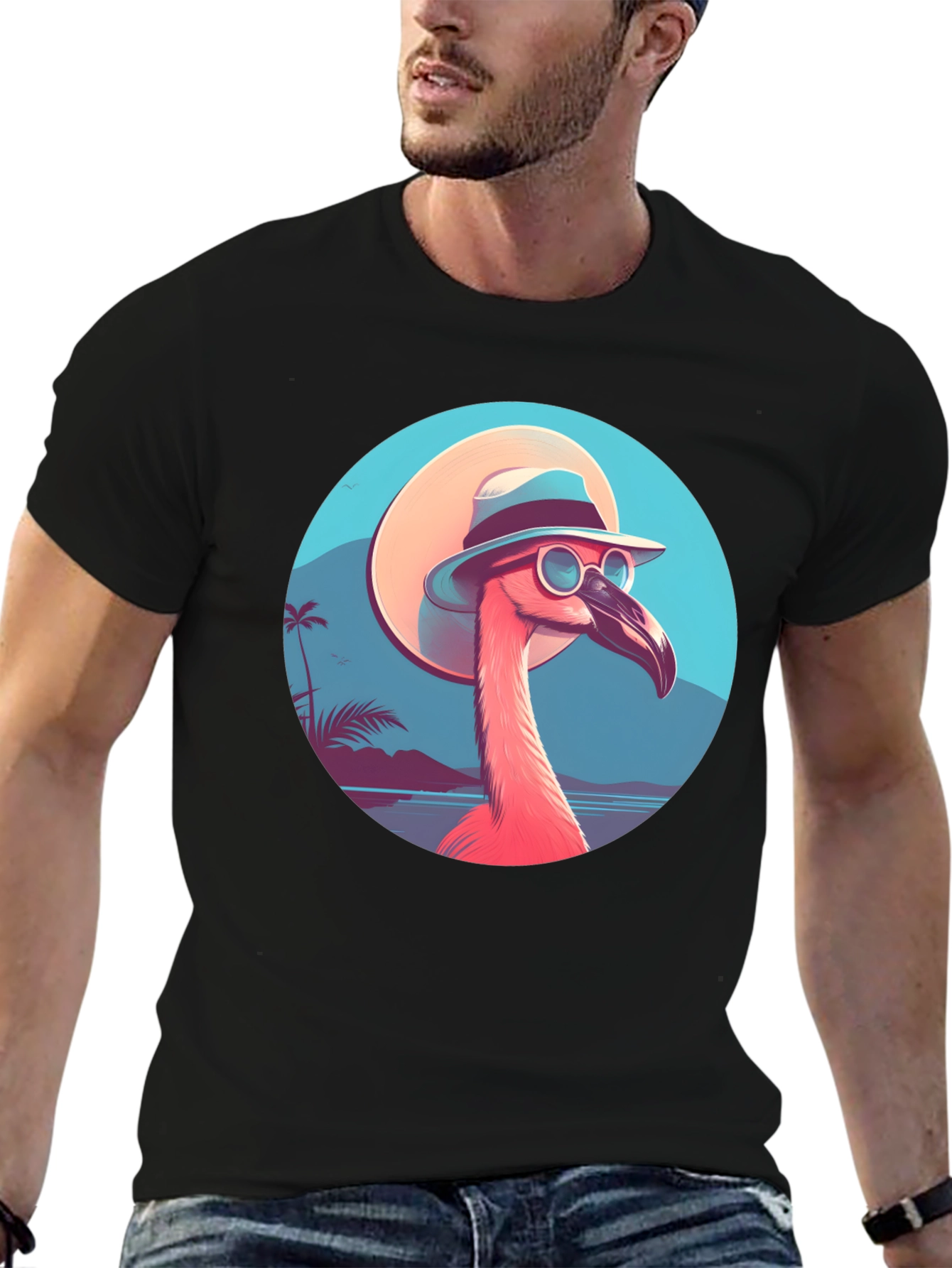 Black Cool Flamingo T-Shirt - Tropical Vibes view 6