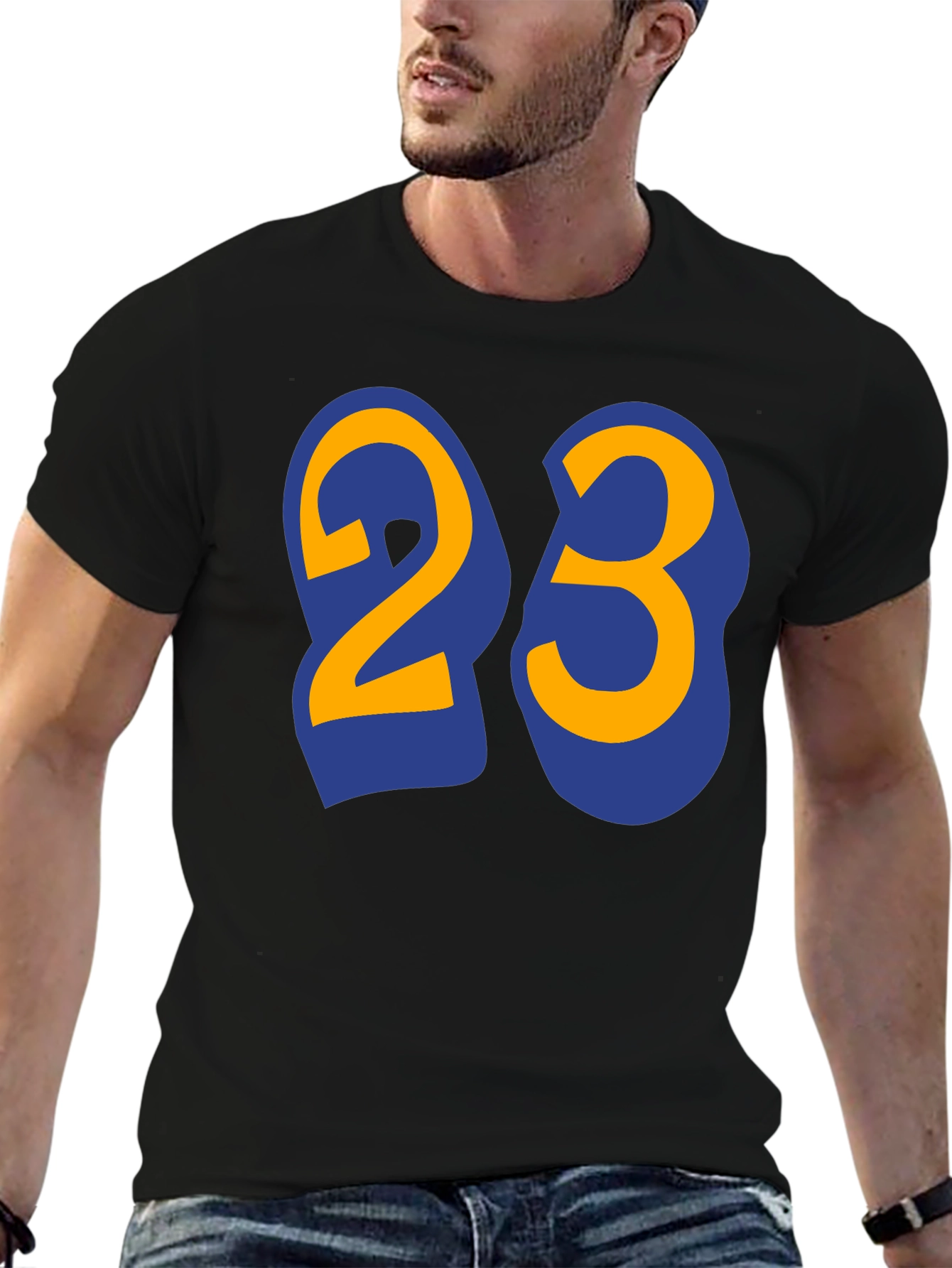 Black Men's Black T-Shirt with Number 23 Graphic view 6