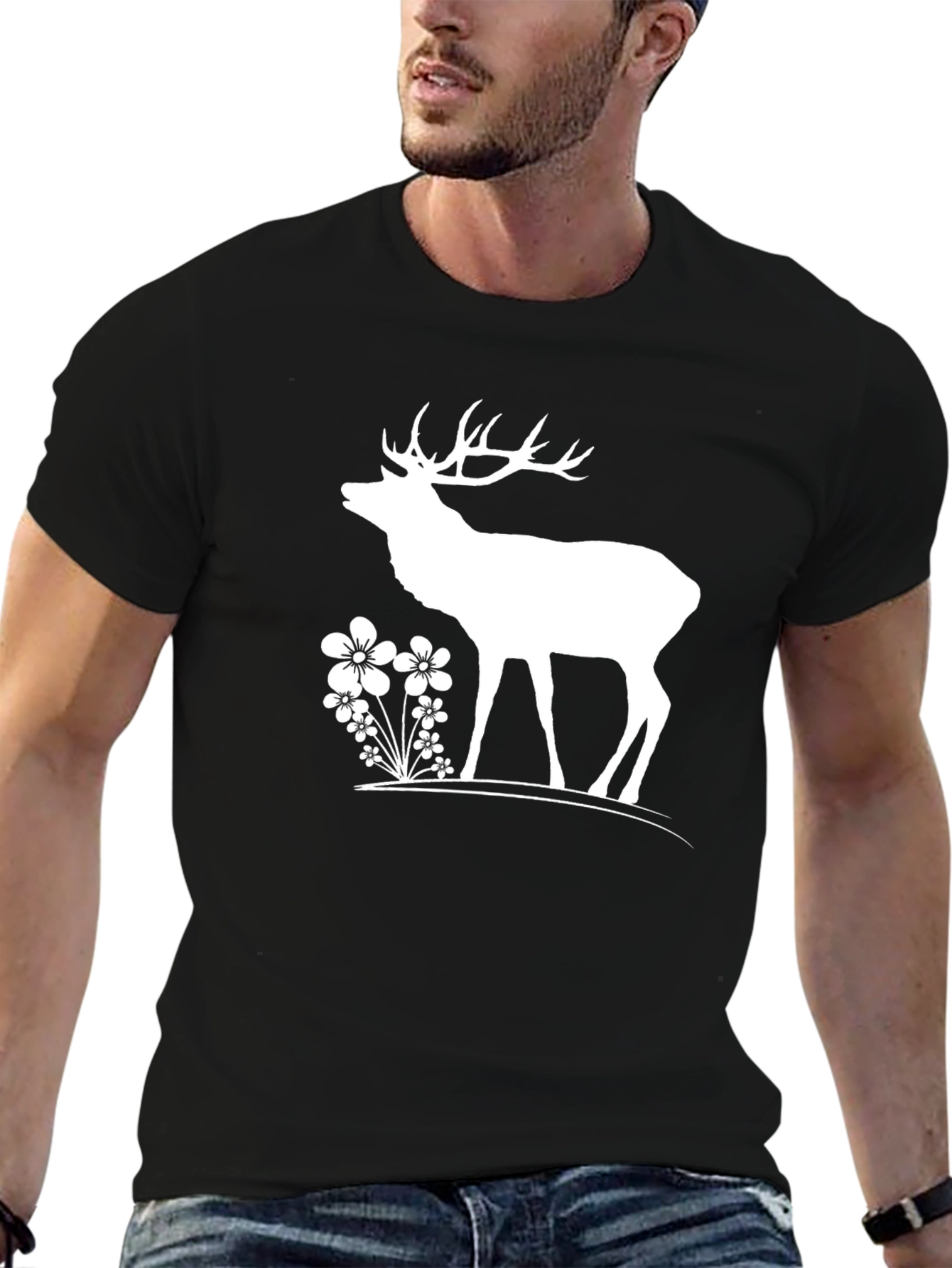 Black Deer & Flowers Graphic T-Shirt - Black view 6