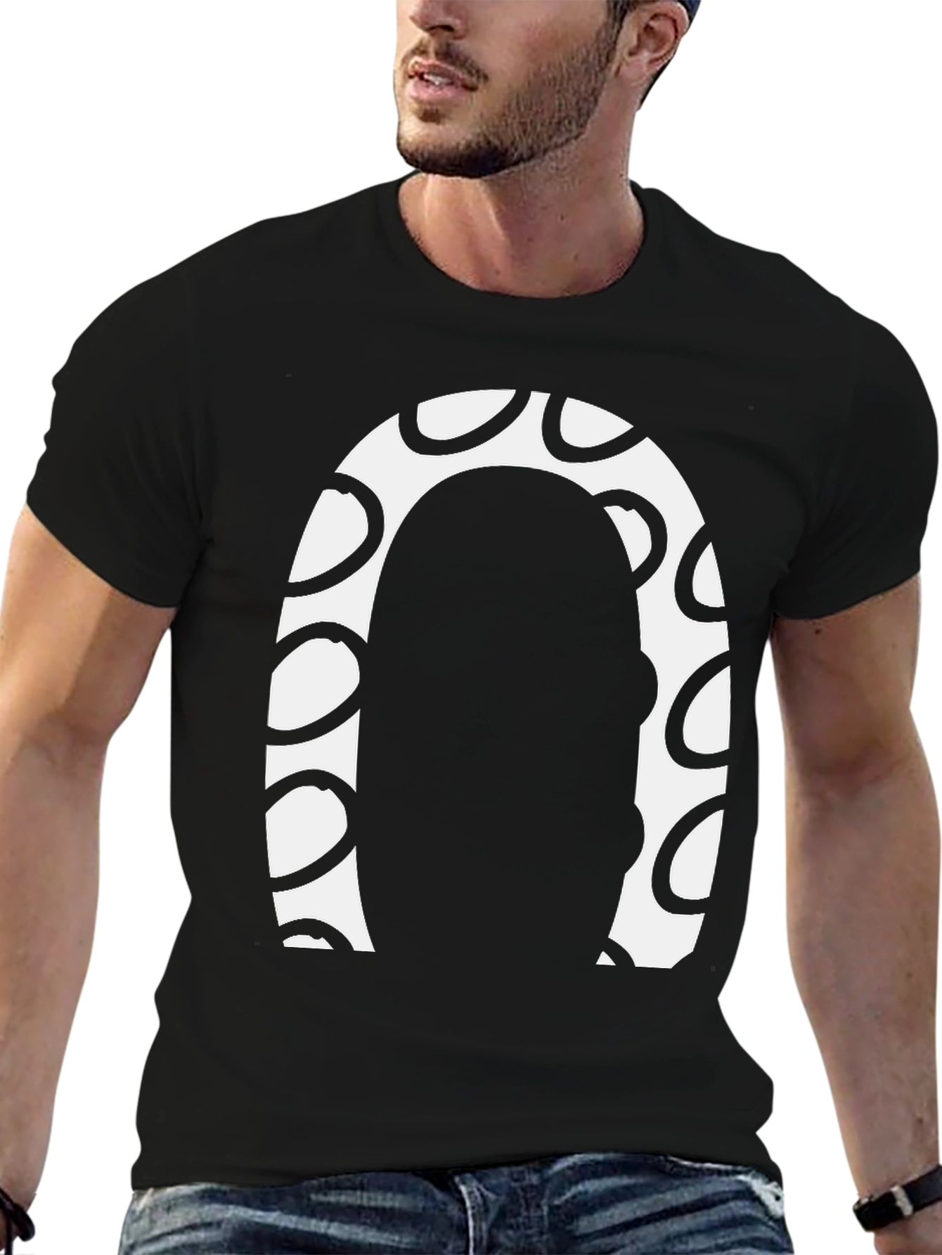 Black Abstract Graphic Print Crew Neck Tee view 6