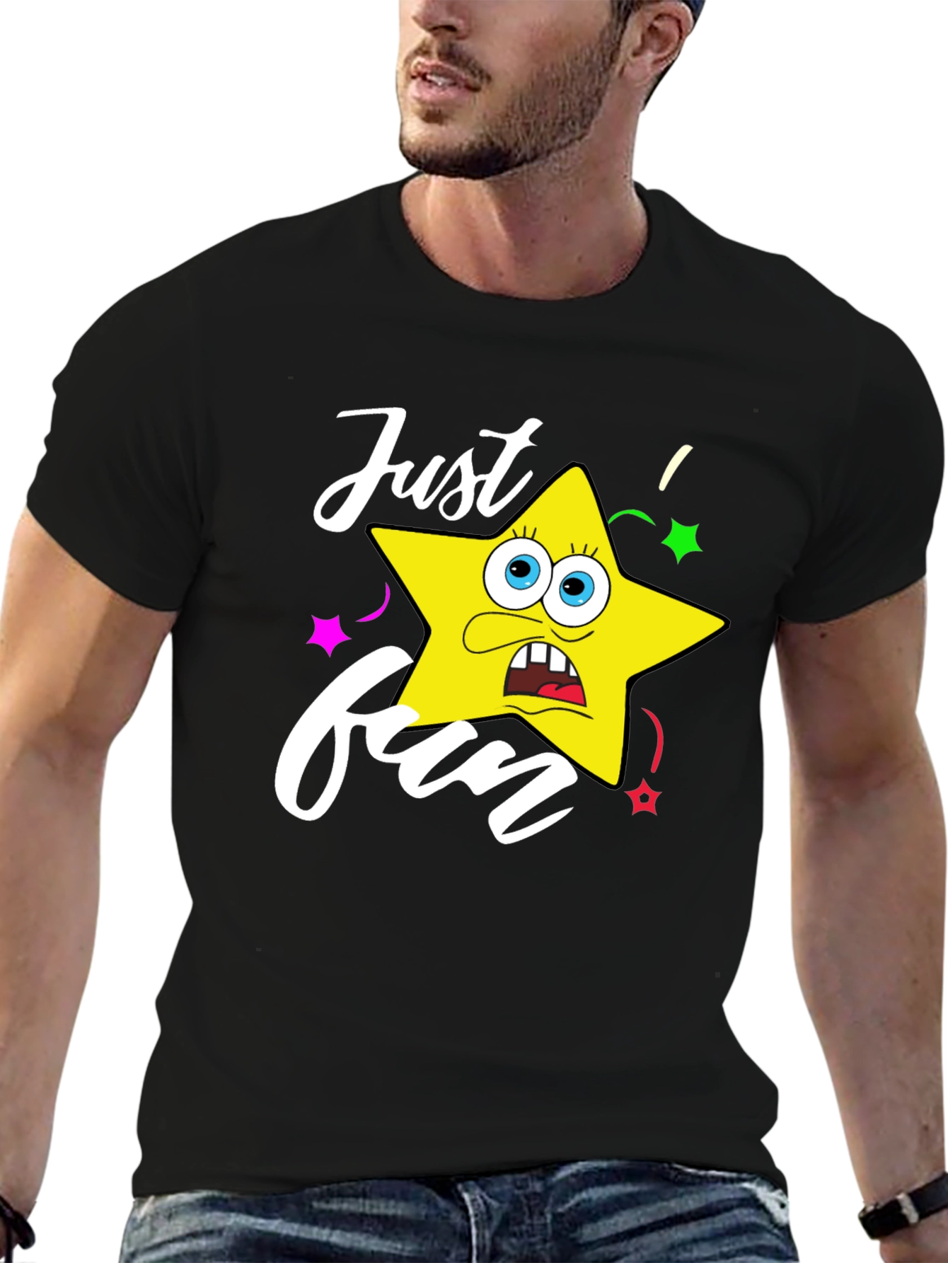 Black Just Fun Star Graphic Tee - Mens Black T-Shirt view 6