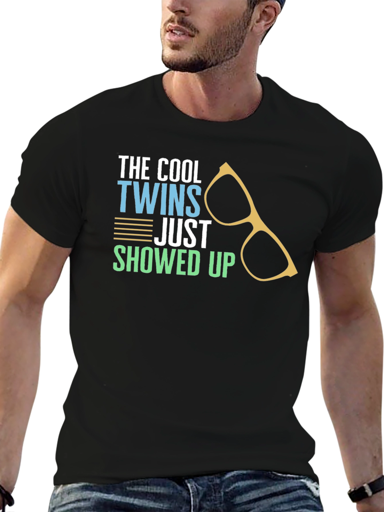 Black Cool Twins T-Shirt - Funny Graphic Tee view 6