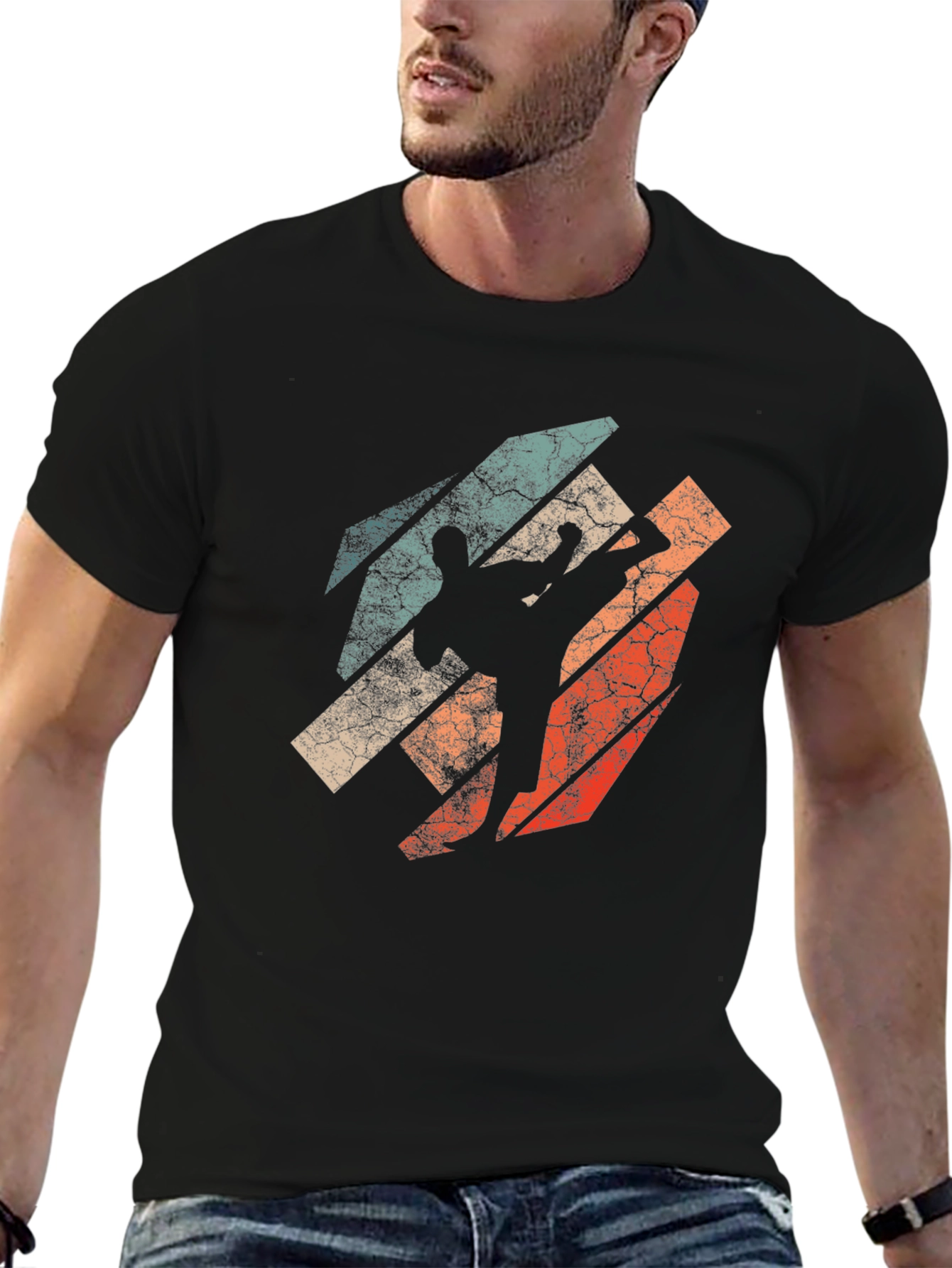 Black Retro Martial Arts Graphic T-Shirt view 6