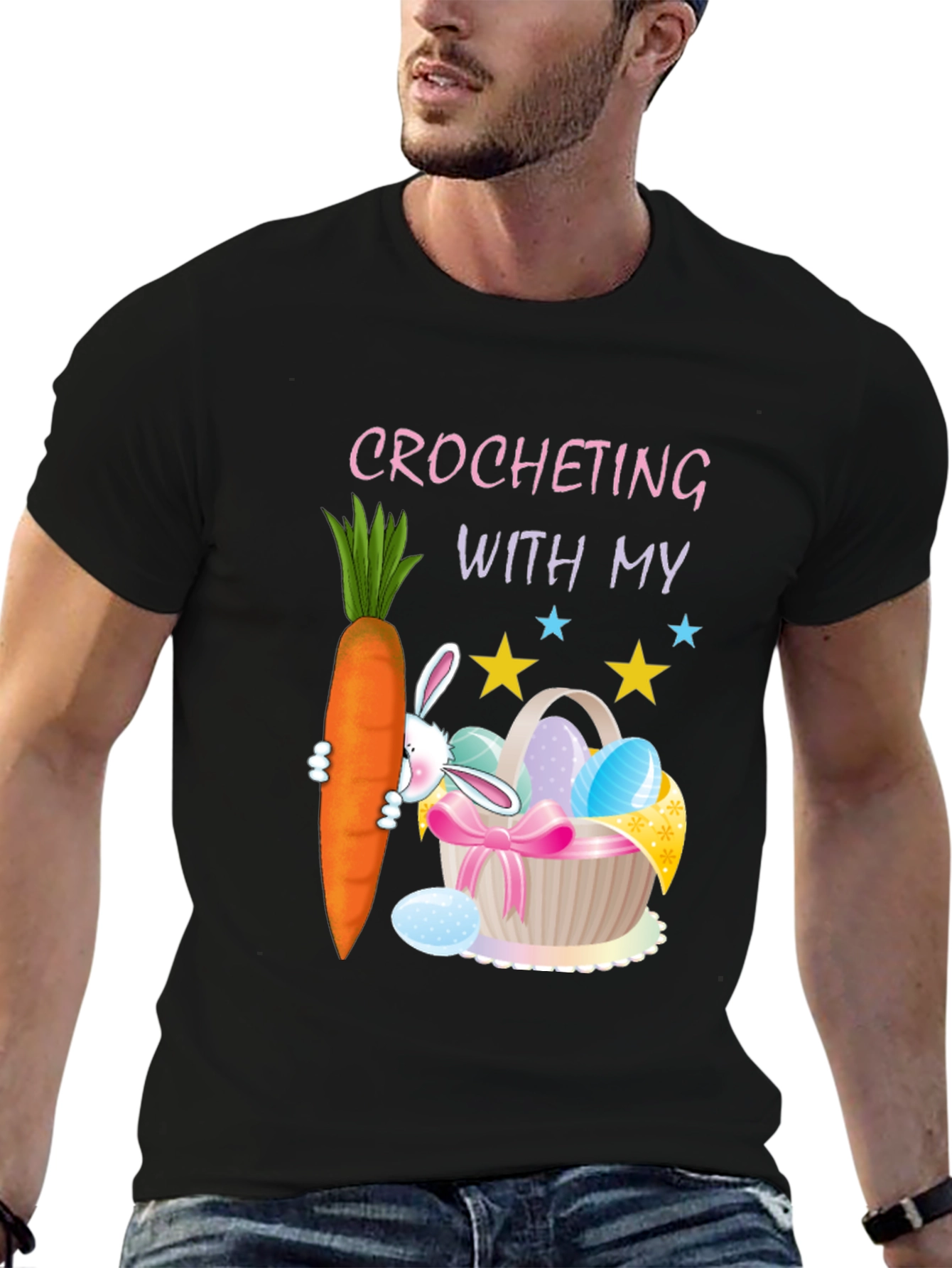 Black Crocheting Easter Bunny Carrot T-Shirt view 6