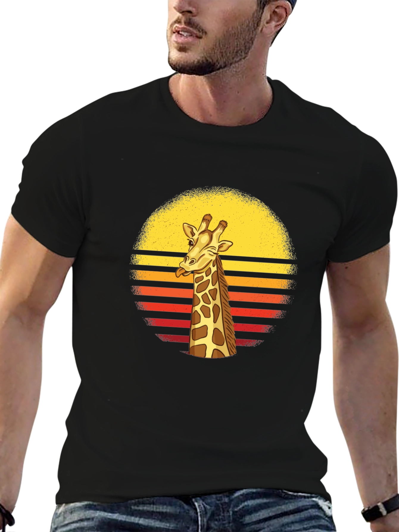 Black Giraffe Sunset Graphic Tee - Funny Animal T-Shirt view 6